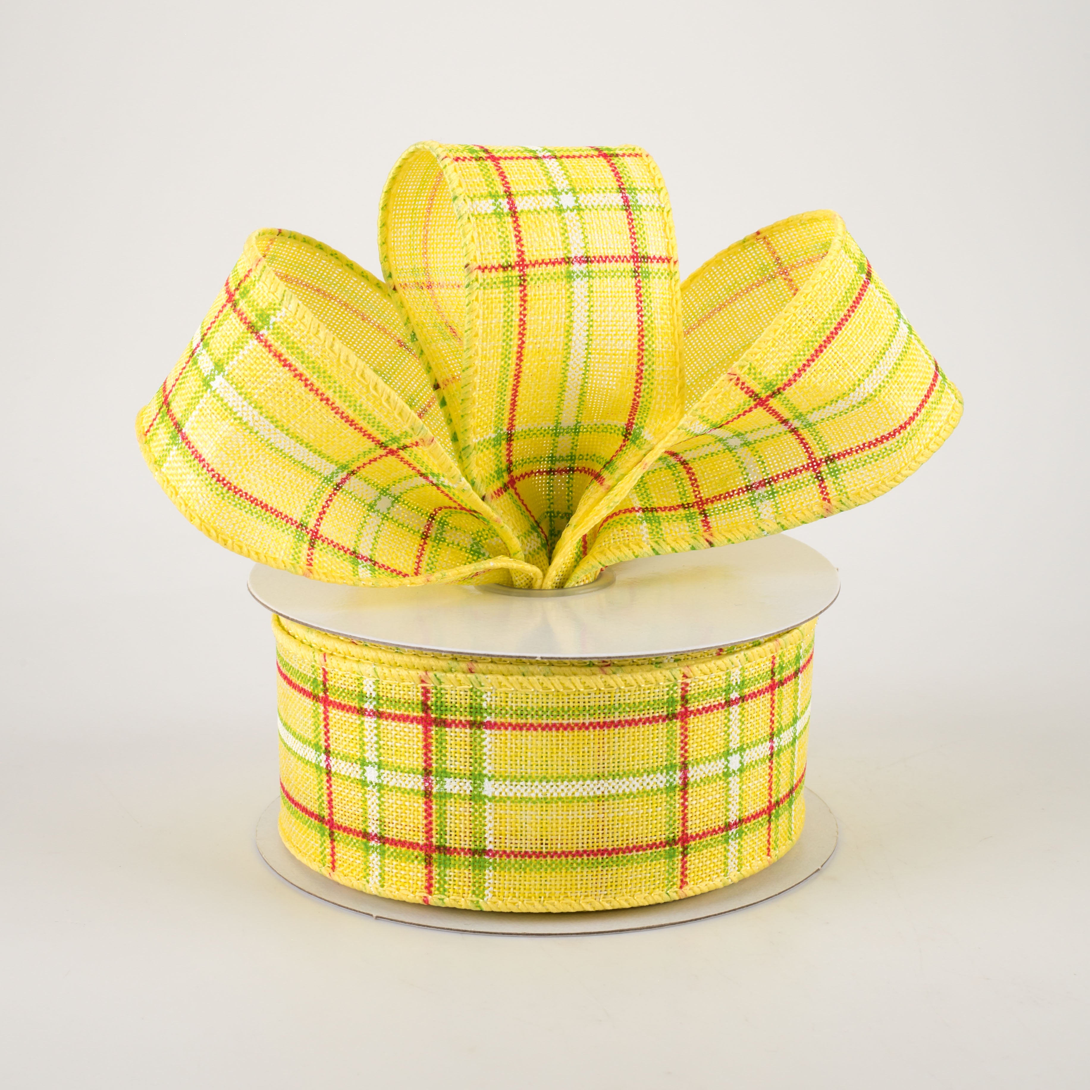 1.5 Inch Cornelia Plaid Ribbon - Yellow, Lime, Fuchsia & White (10 Yards) - Perfect for Gift Wrapping, Scrapbooking, Hair Bows & DIY Crafts