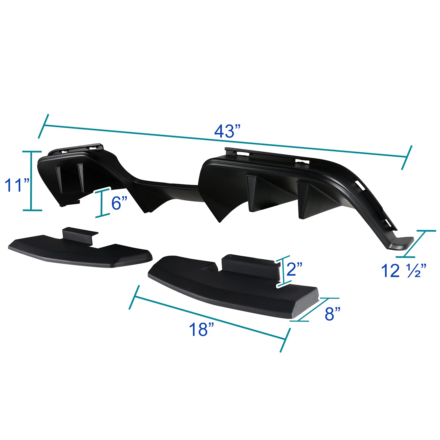 Spec-D Tuning R Style Rear Bumper Diffuser with Side Valances Panel for 2015-2017 Ford Mustang - Aggressive Styling & Aerodynamic Upgrade for Street Racing & Car Shows