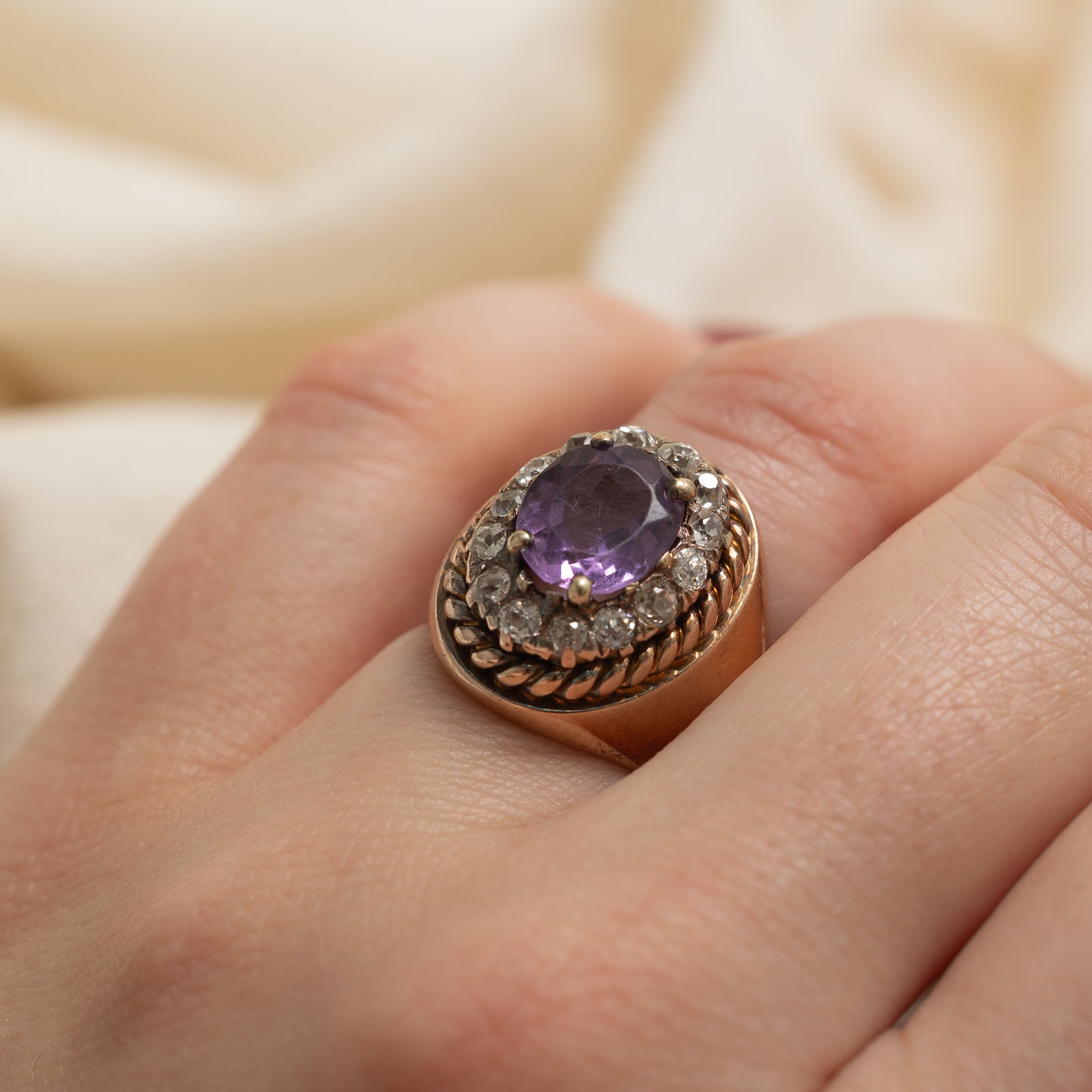 1.82ct Amethyst & 0.77ct Diamond Cocktail Ring - Size 4.25 | Elegant Purple Gemstone Jewelry for Women | Perfect for Evening Parties, Weddings & Special Occasions