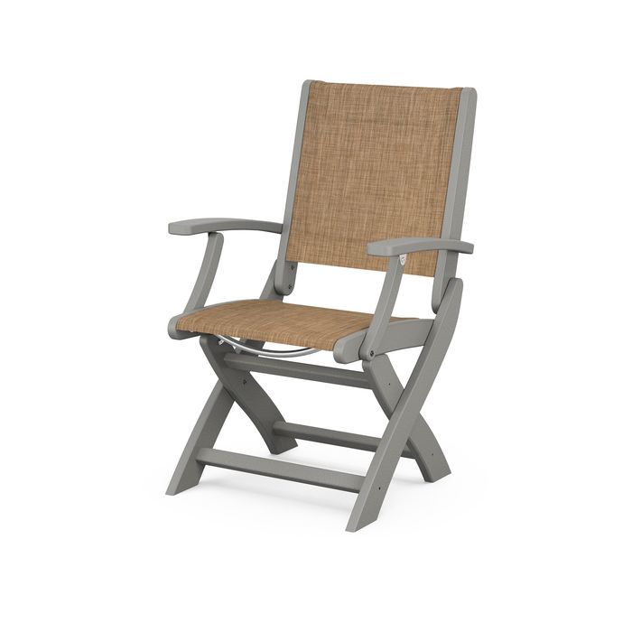 POLYWOOD Coastal Folding Chair - Durable Outdoor Furniture for Patio, Beach & Poolside - Weather-Resistant Adirondack Style Chair with Cup Holder