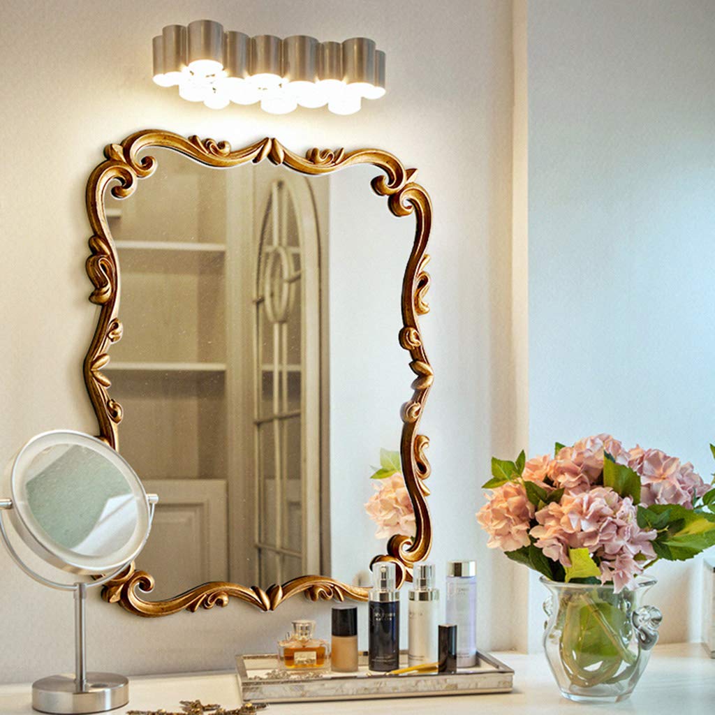 French Carved Bathroom Mirror - Gold Retro Style Wall-Mounted or Countertop Vanity Mirror 60x90cm for Bathroom, Powder Room & Dressing Area