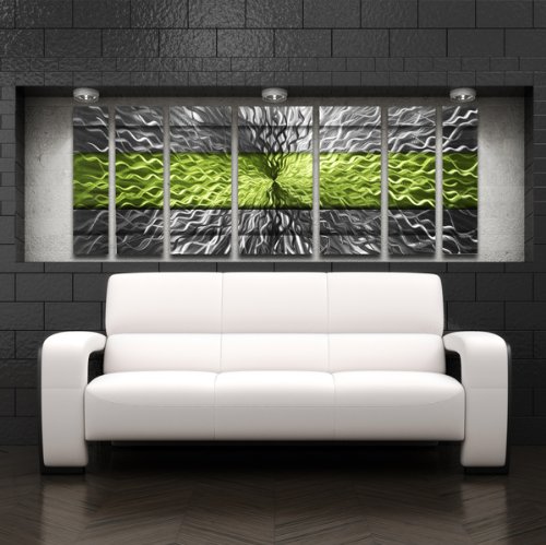 Modern Abstract Green Metal Wall Art Panels - Contemporary Metal Wall Sculpture for Home Décor - Rhythmic Energy in Black, Green & Silver - Perfect for Living Room, Bedroom & Office Wall Decor