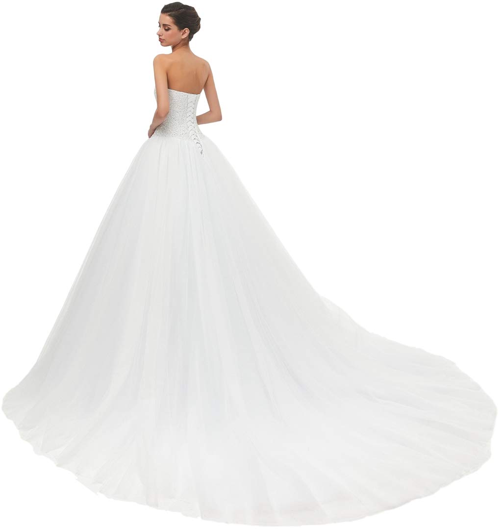 Elegant Sweetheart Neckline Tulle A-Line Wedding Dress with Train for Brides - Perfect for Church Ceremonies, Beach Weddings & Formal Receptions