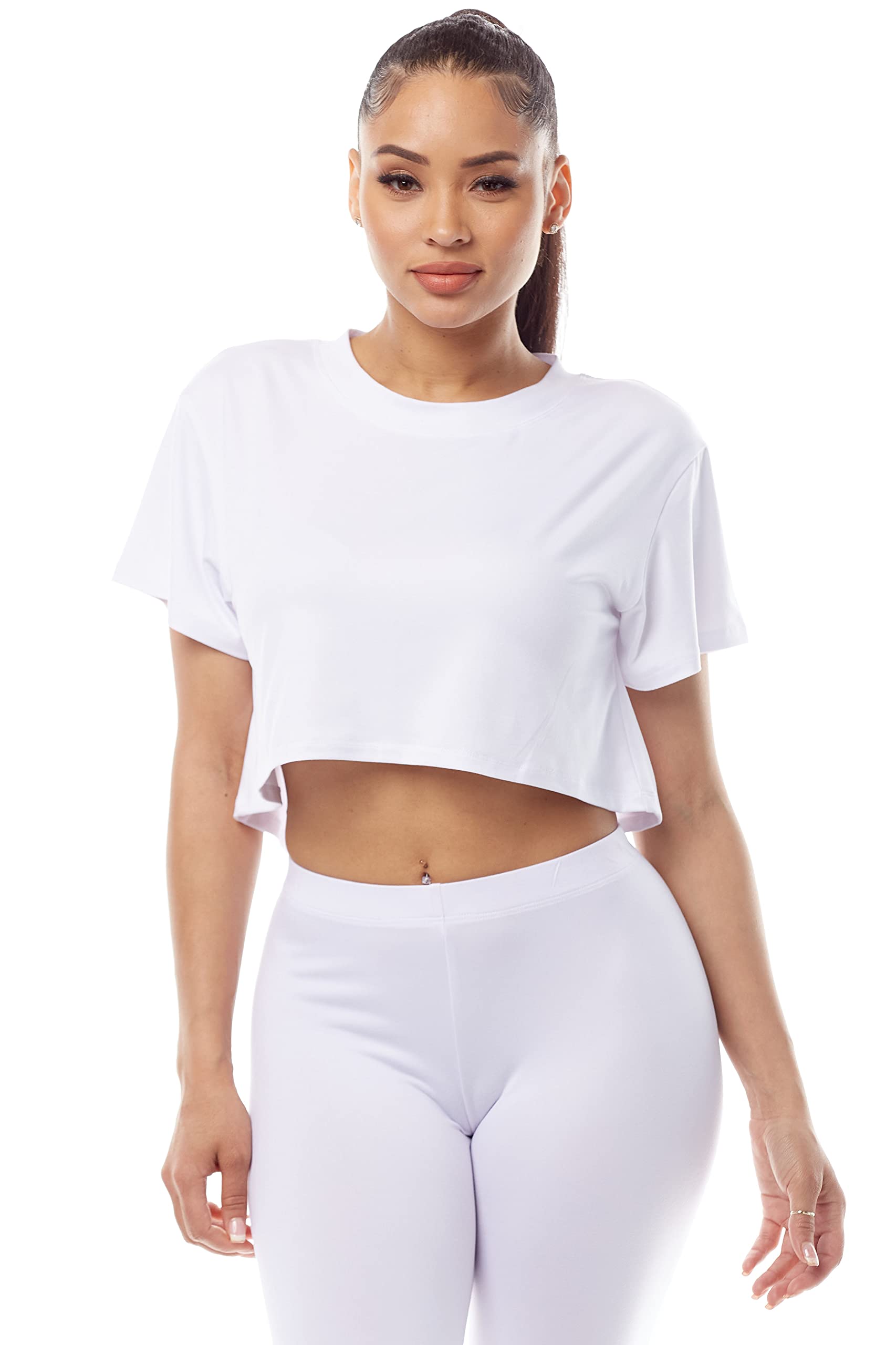 YELETE Women's Cropped Crew Neck T-Shirt - Soft Workout Tank Top for Yoga, Running & Gym | Breathable Summer Casual Tee