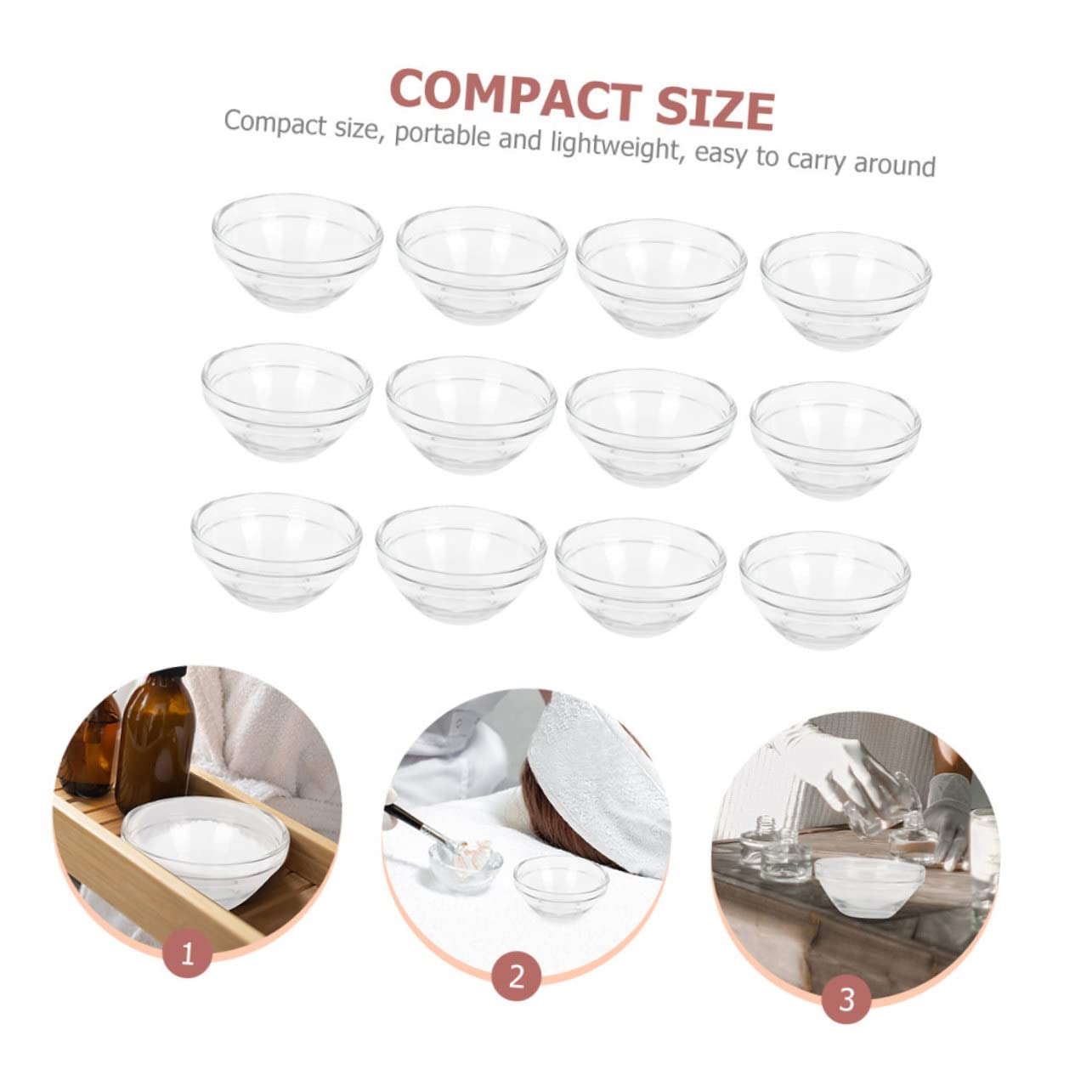 12Pcs Transparent Glass Essential Oil Bowls for Beauty Salon - Massage Cups, Cupping Therapy, Hair Dye Mixing, Spa Face Masks | Esthetician Tools with Lids for Blush, Hot Wax & Skincare Treatments