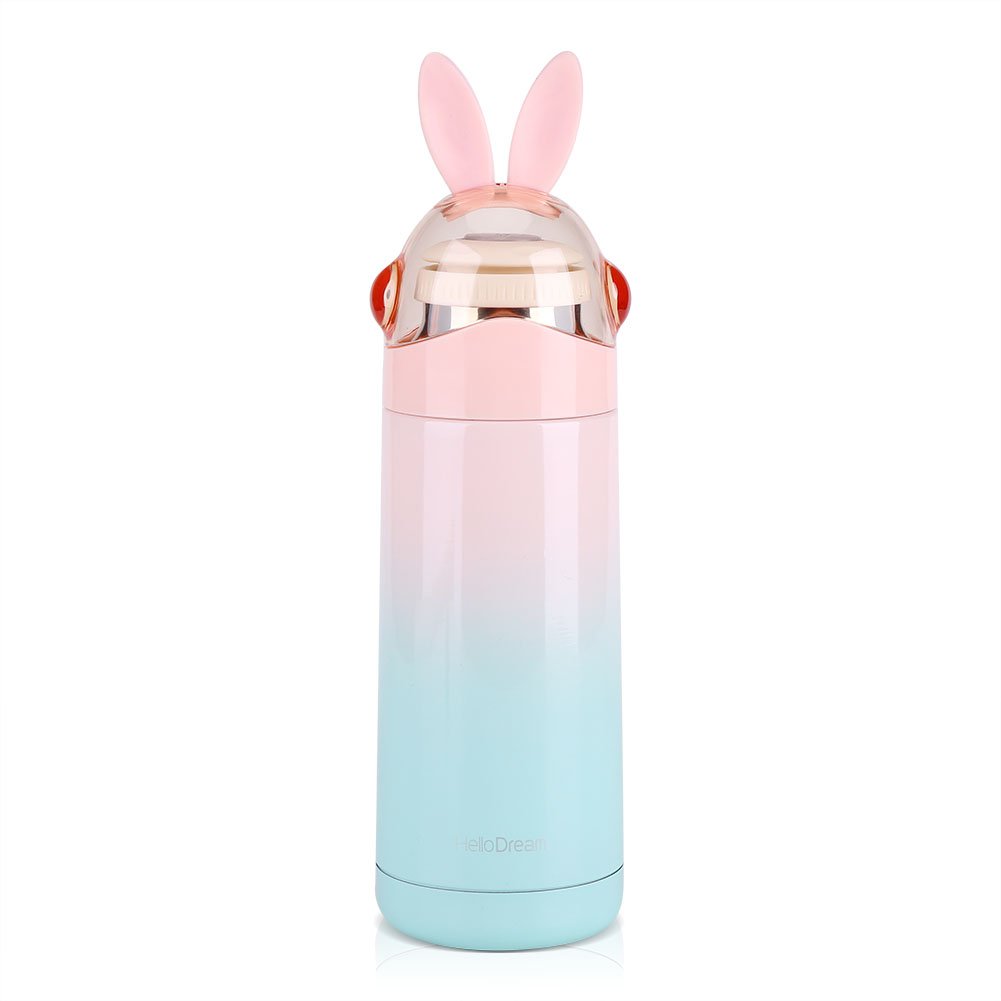 **Insulated Stainless Steel Vacuum Travel Mug - 350ml Thermos Cup for Hot & Cold Drinks, Cute Kids Water Bottle with Pink Lid & Green Body - Perfect for School, Office, Hiking & Outdoor Activities**