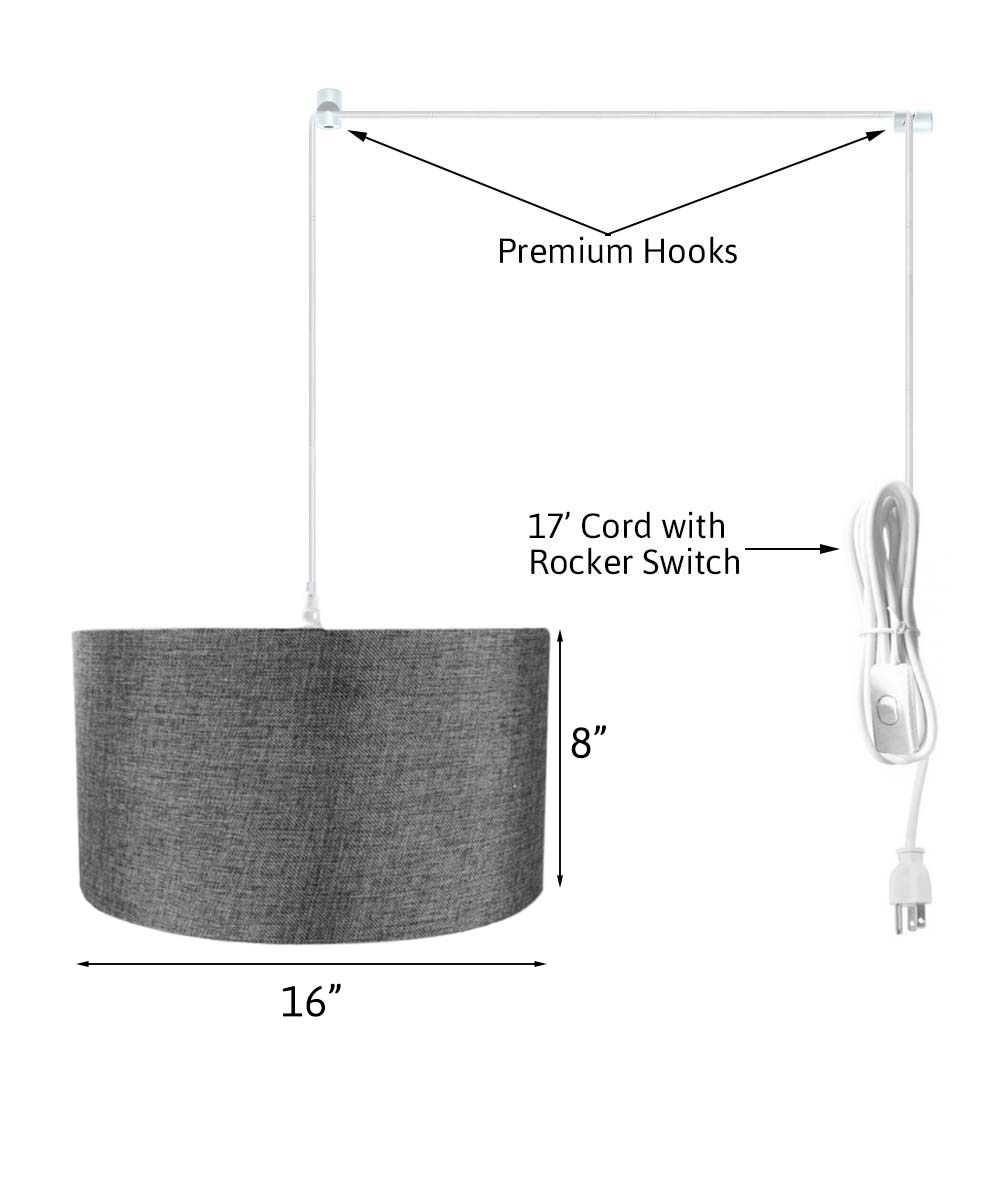 Plug-In Swag Pendant Ceiling Light with Granite Grey Shade - Adjustable Hanging Light Fixture for Bedroom, Living Room, or Dining Room