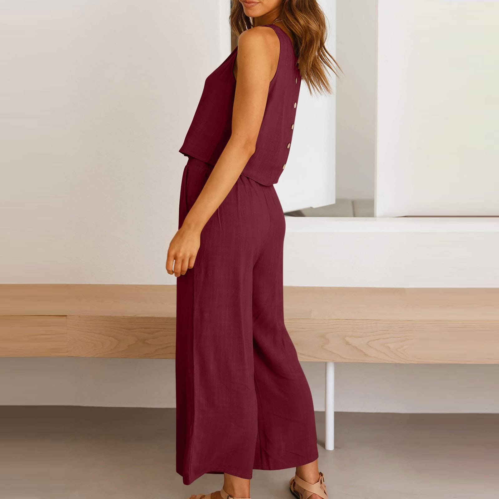 **Women's 2-Piece Linen Lounge Set – Extra Long Pants & Top for Tall & Plus Size – Maternity & Casual Wear – Perfect for Relaxing at Home or Travel**