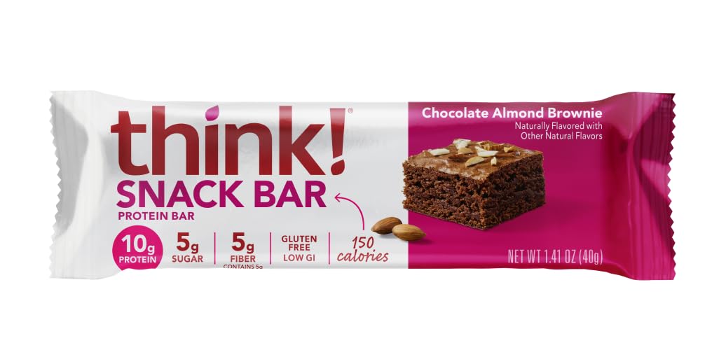 Think! Protein Bars - Chocolate Almond Brownie, 1.4 Oz (10 Count) | High Fiber with Chicory Root, Whey Protein Isolate, Gluten Free, No Artificial Sweeteners | Perfect for Post-Workout Recovery, Healthy Snacking & On-the-Go Nutrition