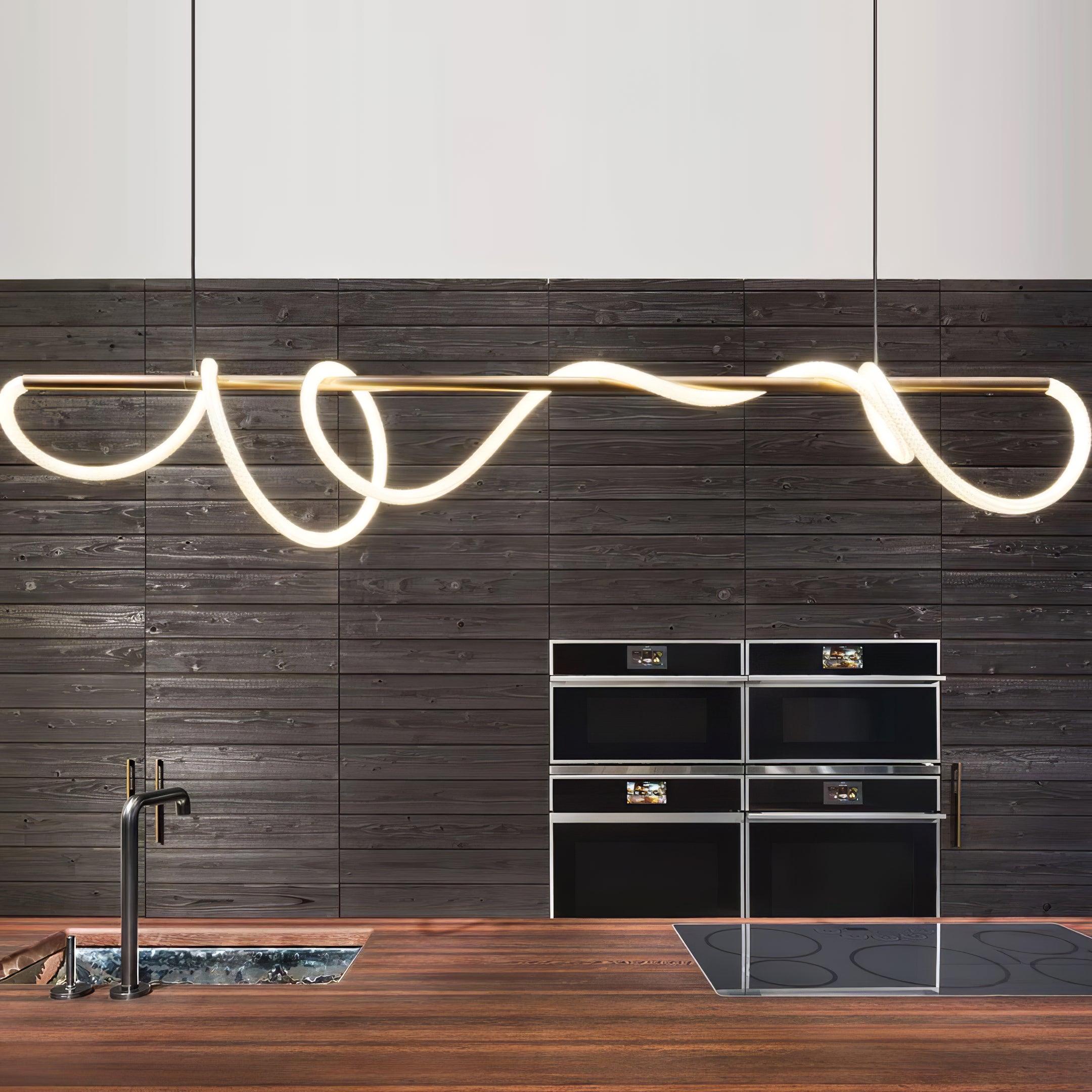 Modern Flexible Linear Curve Chandelier - Adjustable LED Pendant Light for Dining Room, Kitchen Island, or Living Room Decor