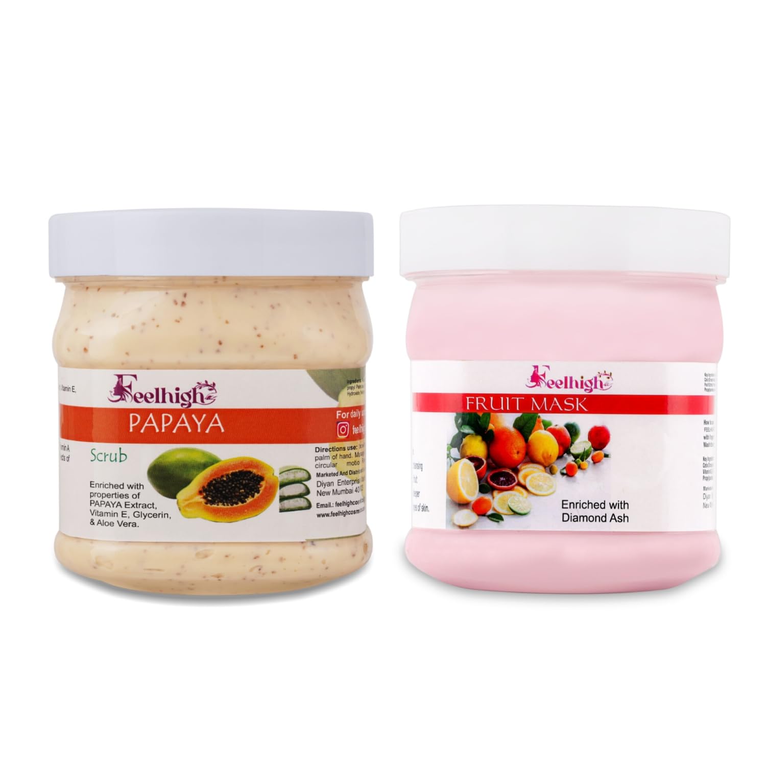 Feelhigh Papaya Face & Body Scrub + Fruit Mask Set - Natural Exfoliating & Brightening Skincare Duo for Glowing Skin | Perfect for Daily Use & Spa Days