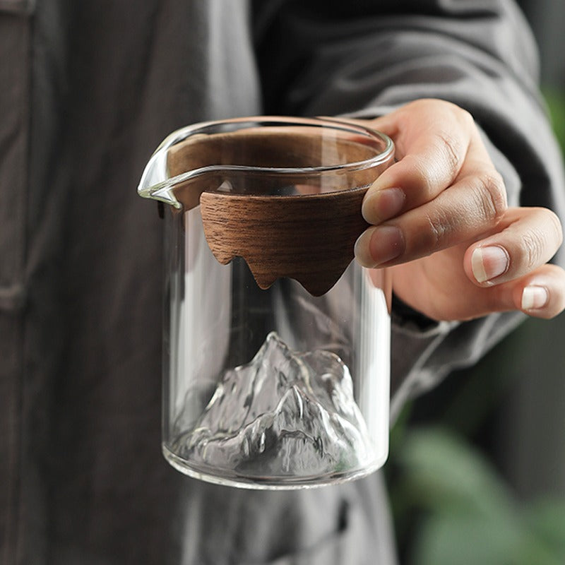 Premium Mountain Glass Fair Cup with Natural Bamboo Handle - Perfect for Tea, Coffee & Hot Beverages at Home, Office or Outdoor Camping