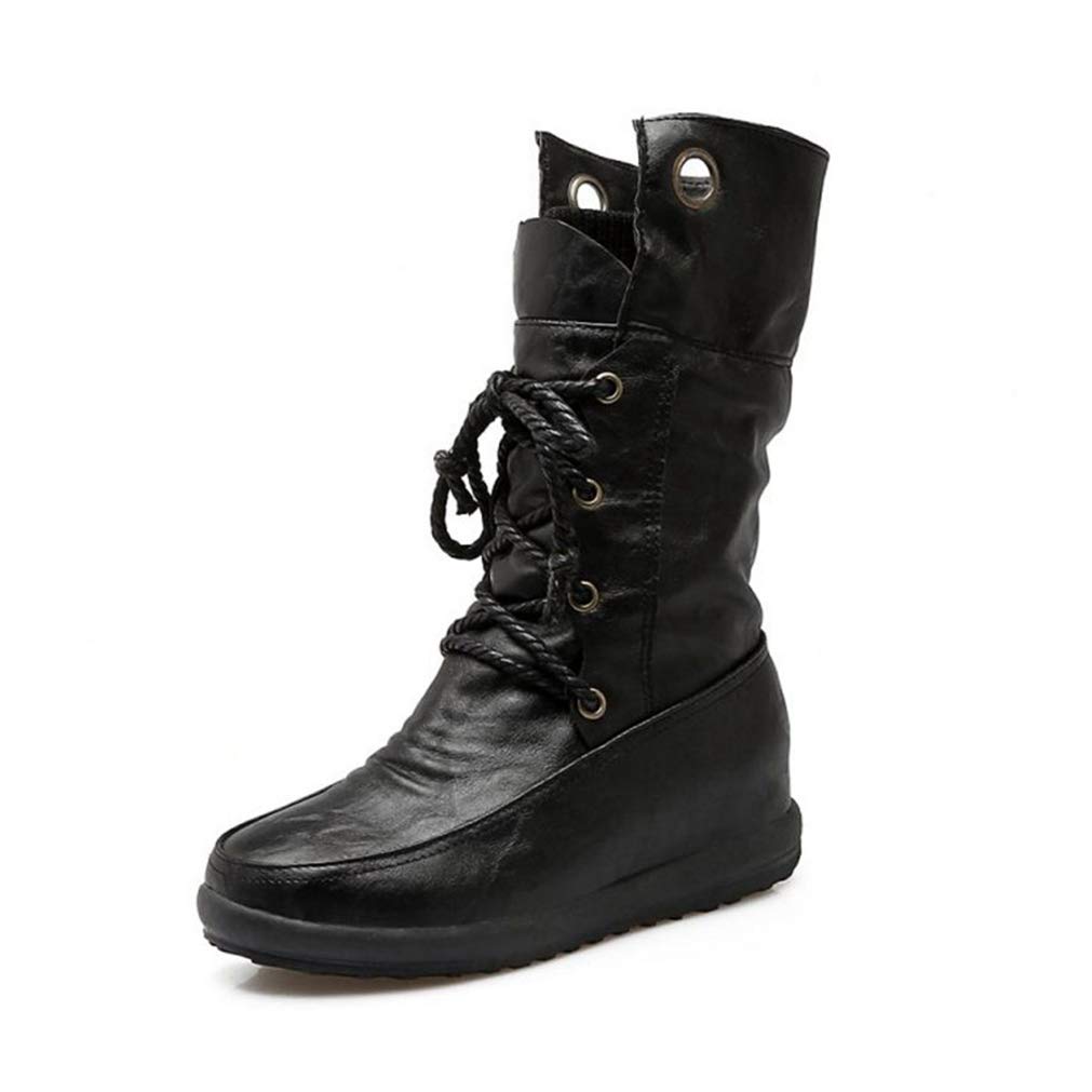 JOYBI Women's Waterproof Fur Lined Winter Boots - Mid Calf Height Increasing Snow Boots with Round Toe & Lace-Up Design | Perfect for Cold Weather, Snow Days & Outdoor Activities