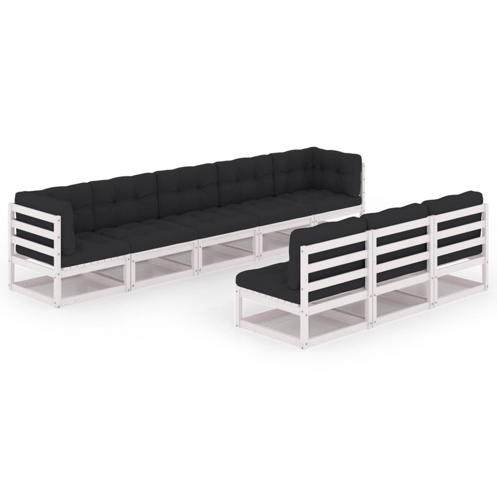 8-Piece White Pine Patio Furniture Set with Cushions - Outdoor Sectional Sofa Conversation Set for Garden, Backyard, Porch & Poolside - Durable Solid Wood Garden Sofa Set for Relaxing & Entertaining