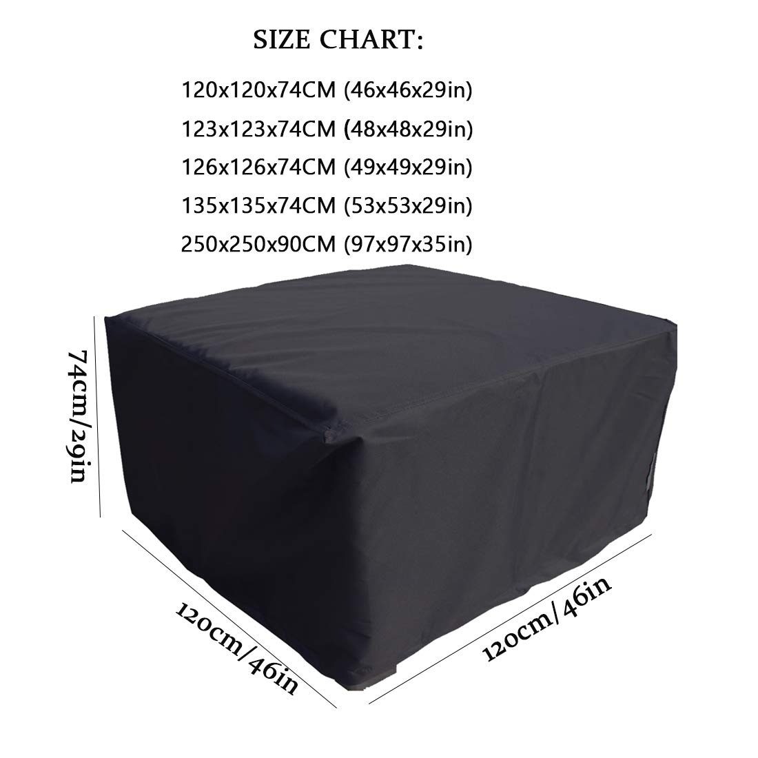 **J&C 420D Waterproof Square Patio Furniture Cover - 48x48x29in, Black Outdoor Table & Chair Protector for Garden, Lawn, Deck - Dustproof, Durable, All-Weather Protection (Perfect for Patio, Backyard & Poolside)**
