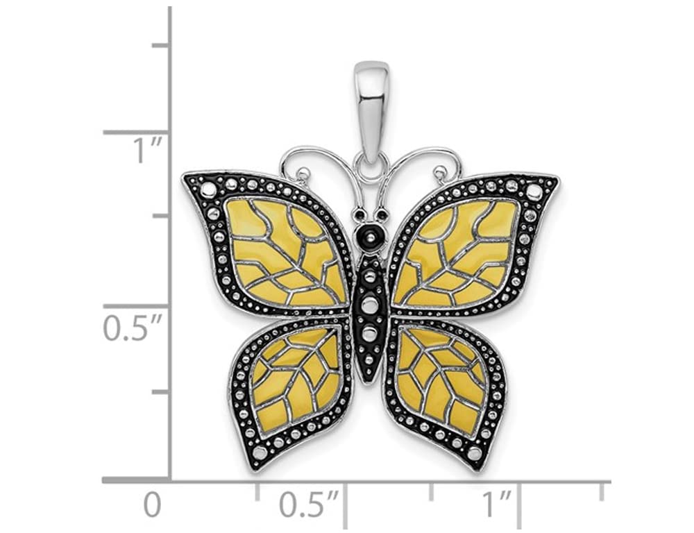 Sterling Silver Yellow Butterfly Charm Pendant Necklace with 18