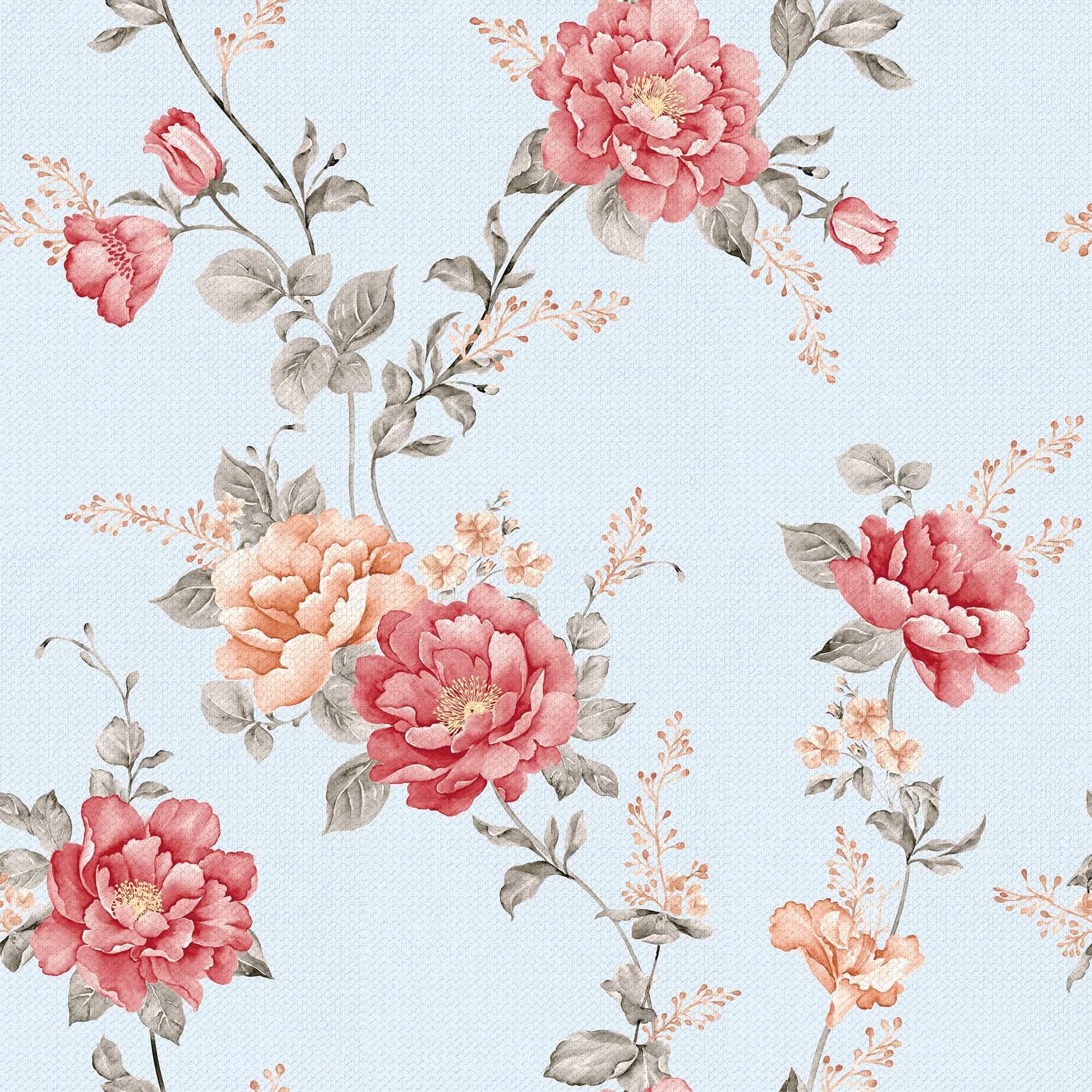 Pink and Blue Textured Floral Peel and Stick Removable Wallpaper - Self-Adhesive Decorative Wall Covering for Bedroom, Nursery, or Home Office Decor