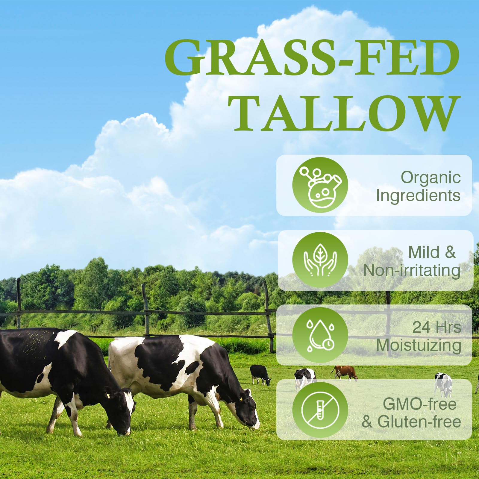 Grass-Fed Whipped Beef Tallow Balm - Unscented Face Moisturizer & Body Lotion for Dry Skin | Nourishing, Soothing Skin Care | Perfect for Daily Hydration, Eczema Relief & Natural Skincare Routine