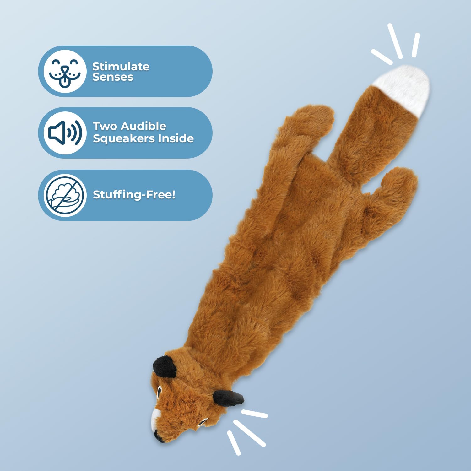 2-in-1 Squeaky Dog Toy for All Pets - No Stuffing, Durable & Soft - Indoor Play & Bottle Holder (Fox, Large)