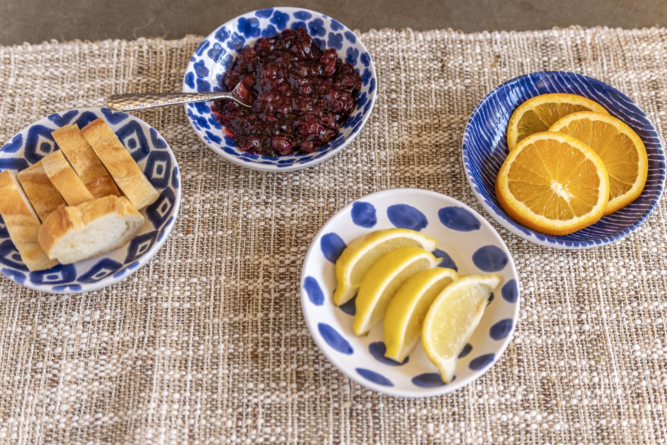 Vietri Viva Santorini Ceramic Condiment Bowls Set of 4 - 5.75 Inch Blue Handmade Italian Sauce & Spice Dishes for Dips, Nuts, Snacks - Perfect for Entertaining, Dinner Parties & Mediterranean Style Dining