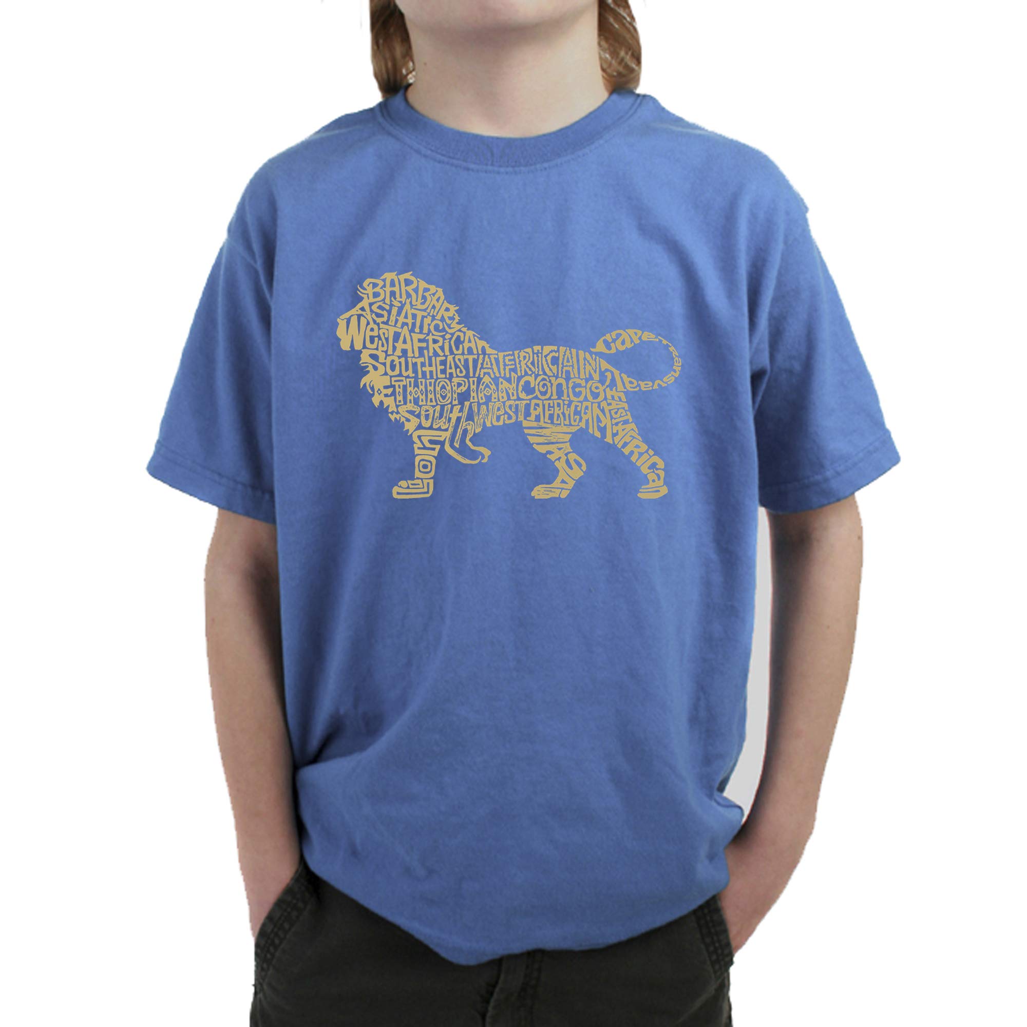 LA POP ART Boys' Lion Word Art Graphic T-Shirt - Cool & Trendy Tee for Kids, School, and Casual Wear