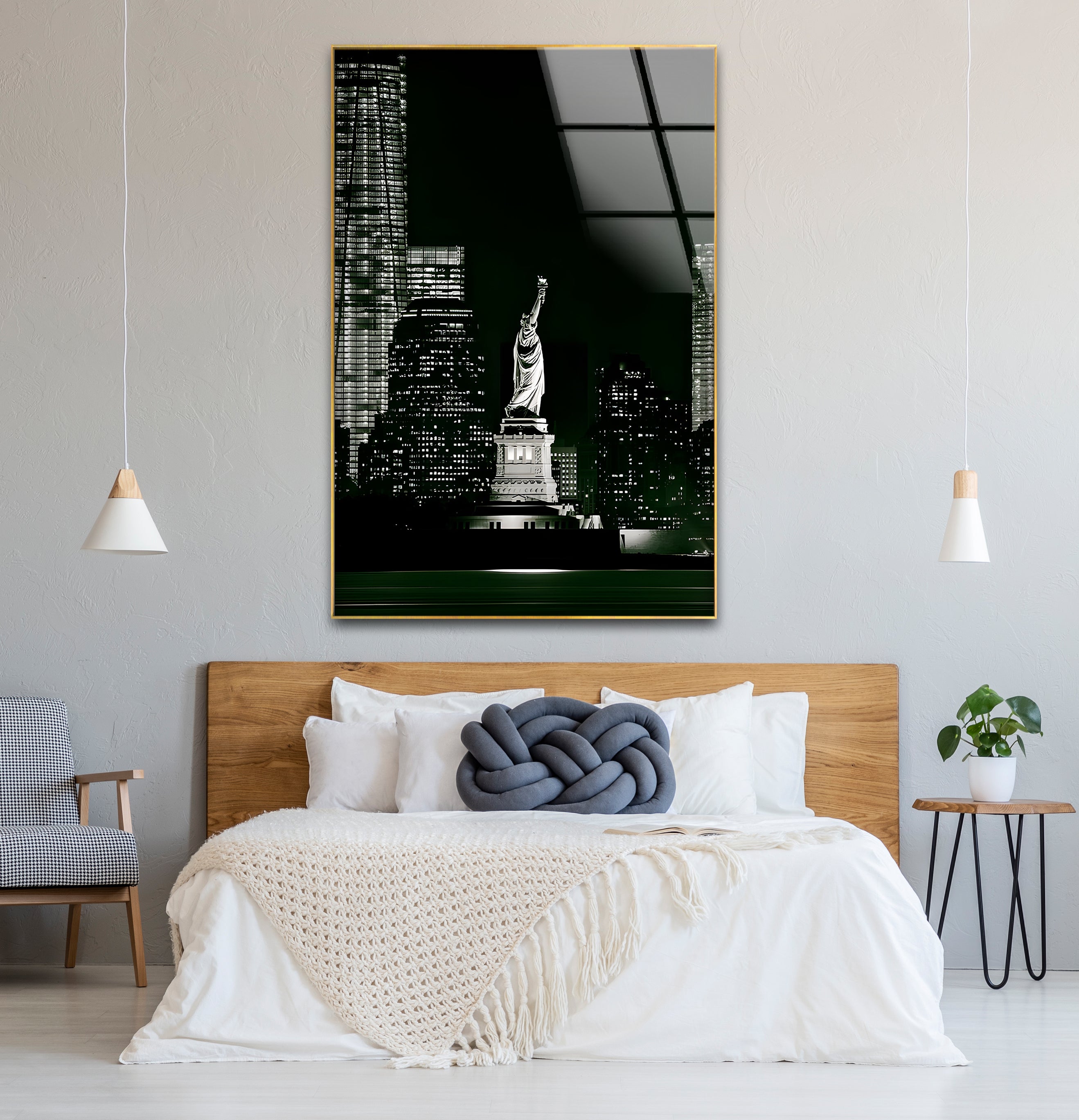 Black & White Statue of Liberty Glass Wall Art - Elegant Home Decor for Living Room, Office & Gifts - USA Patriotic Souvenir & New York Themed Interior Design