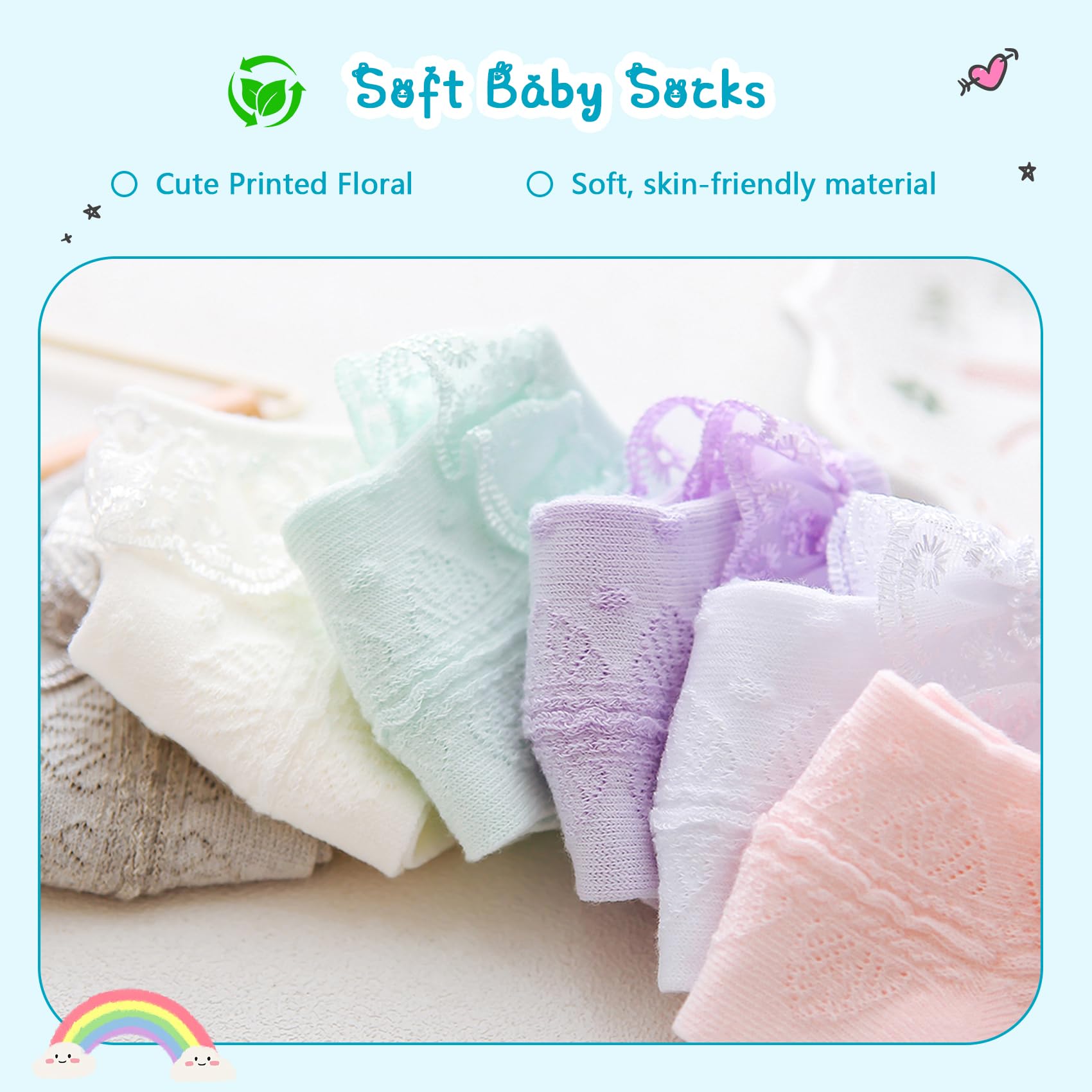 Durio Baby Girls Ruffle Socks - Soft Cotton Toddler Socks with Cute Frilly Lace Trim | Non-Slip & Breathable | Perfect for Dress-Up, Parties & Everyday Wear