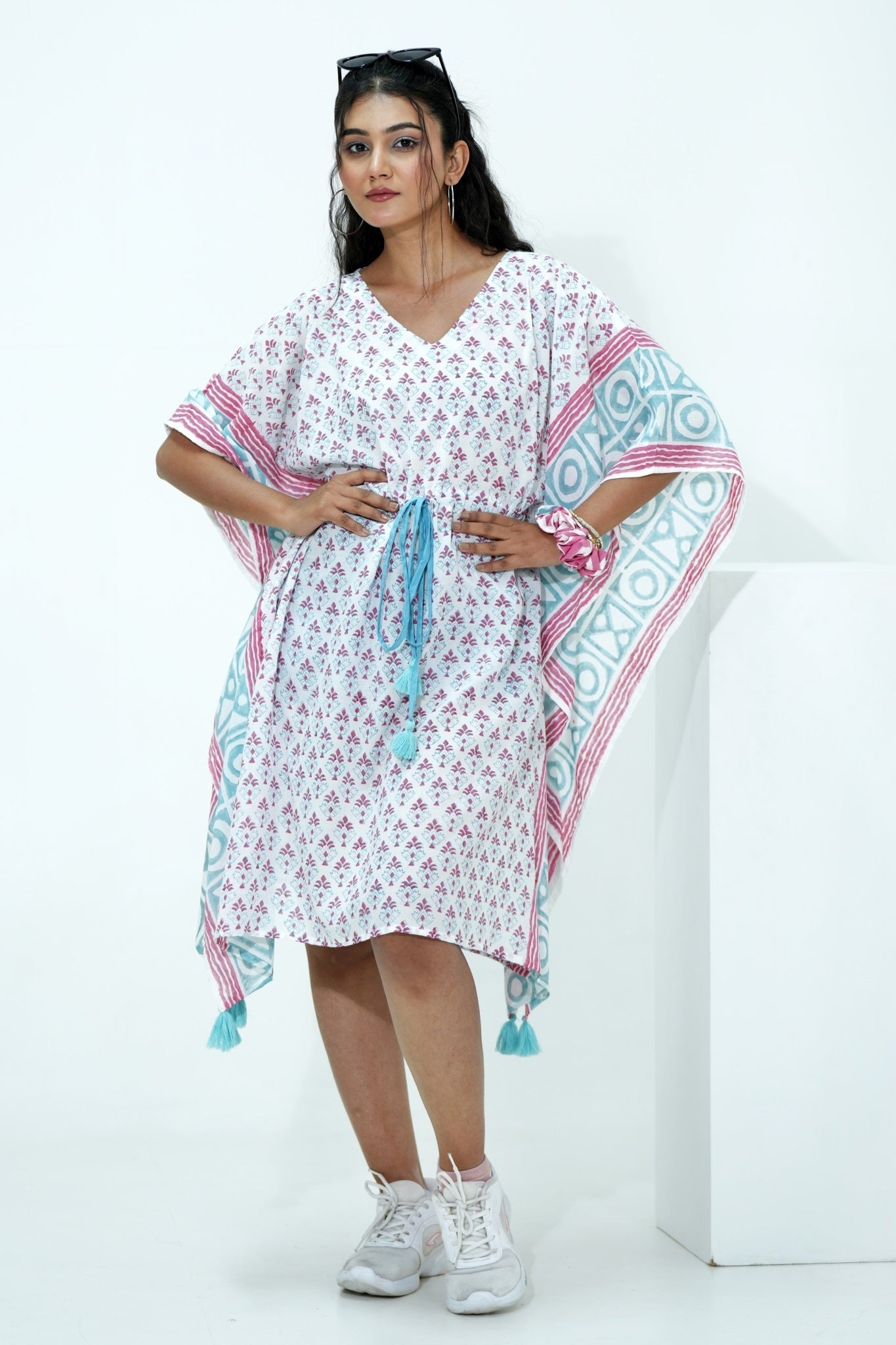 Halloween Candy Corn Hand Block Printed Kaftan Dress - Boho Chic Loungewear for Women | Perfect for Halloween Parties, Beach Coverups & Festival Fashion