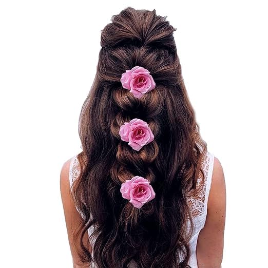 Pink Rose Hair Clips for Women - Set of 2 Floral Hair Accessories - Perfect for Weddings, Parties & Everyday Style