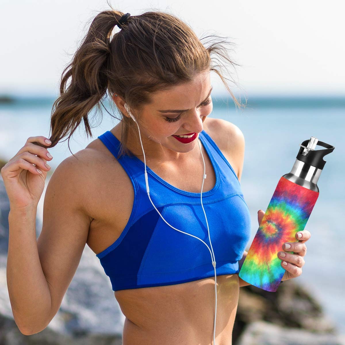 Tie Dye Stainless Steel Water Bottle 20oz - Double Wall Vacuum Insulated, Leakproof Straw Lid - Perfect for Gym, Hiking & Outdoor Activities