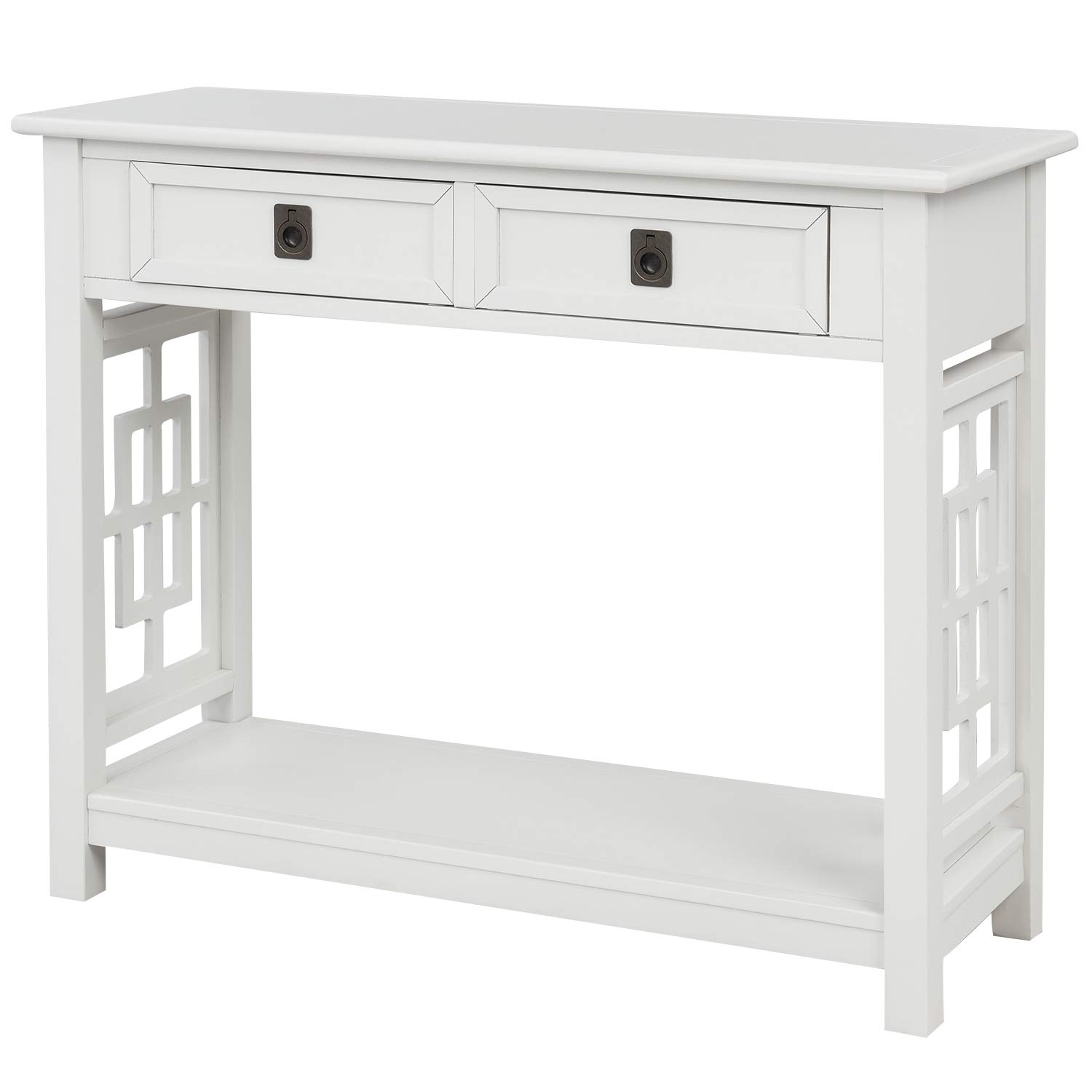 Modern White Wooden Console Table with 2 Drawers & Shelf - Narrow Sofa Table, Entryway Accent Furniture for Living Room, Bedroom, Hallway - 31.5
