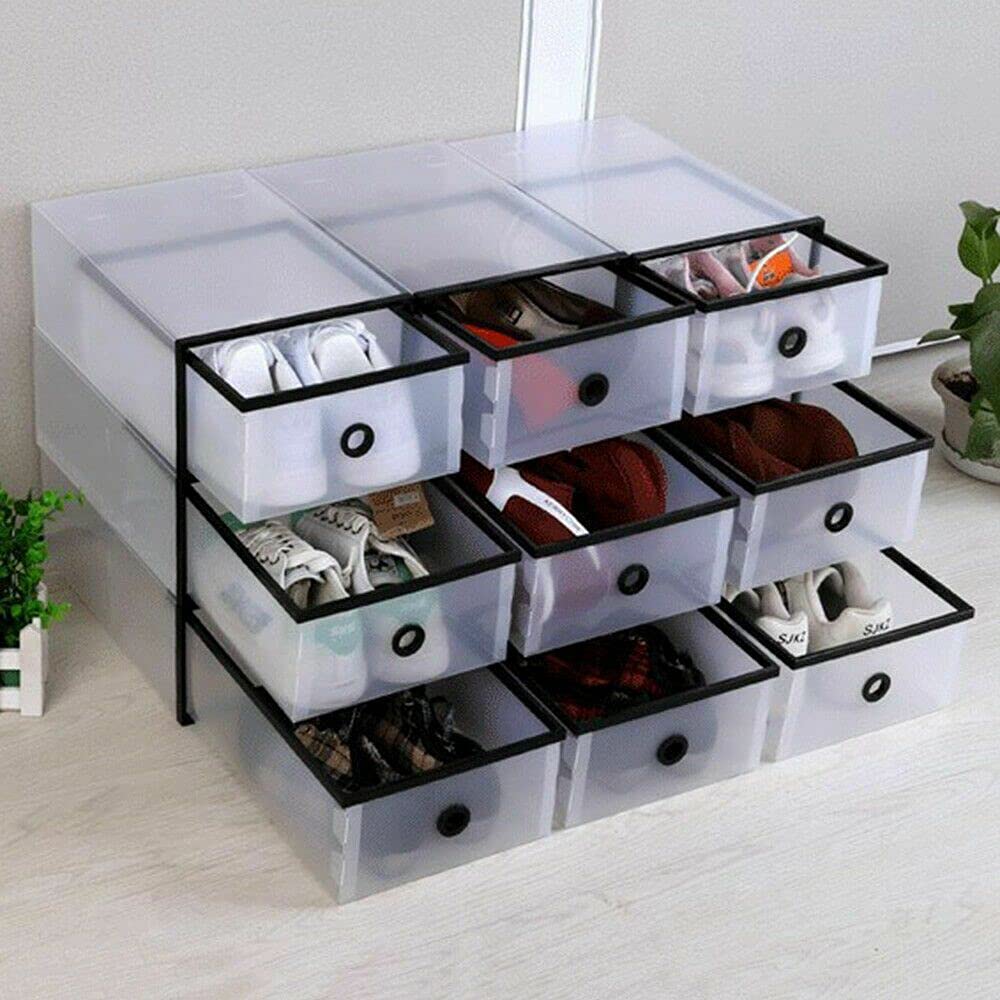 TFCFL 20-Pack Clear Plastic Stackable Shoe Storage Boxes - Organizer Containers & Shoe Drawer Holders for Closet, Bedroom, or Entryway Organization (20 Boxes) - Perfect for Sneakers, Heels & Boots Storage