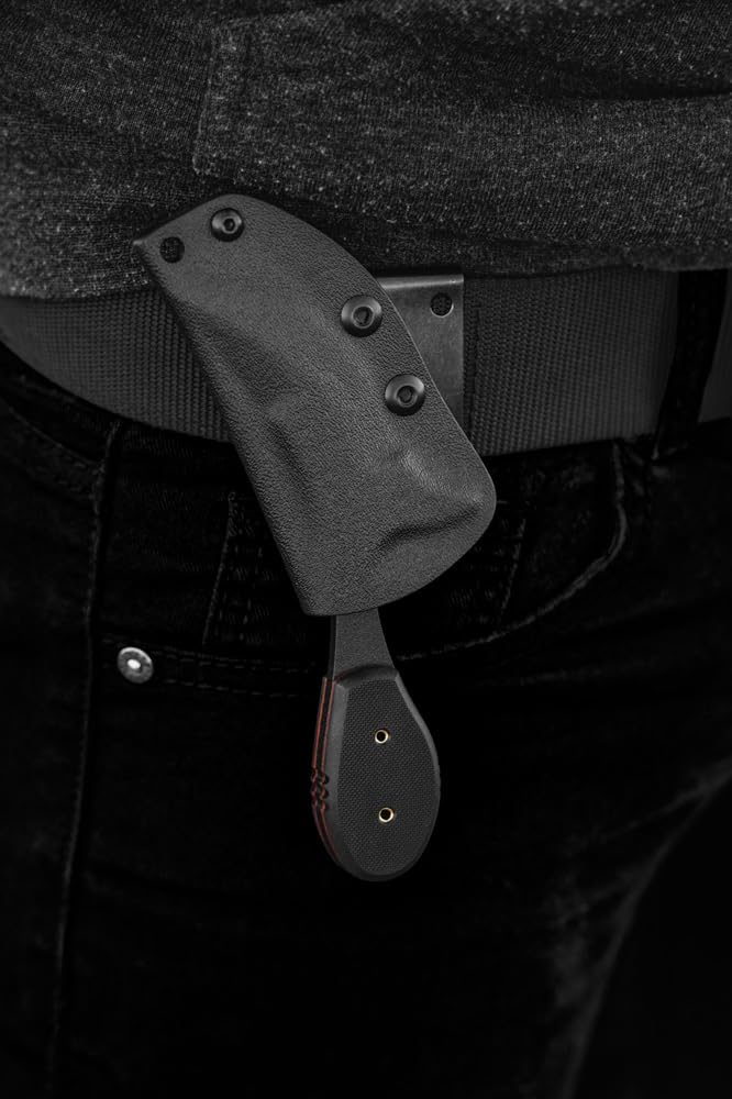 Tops Knives California Cobra Full Tang Fixed Blade - Black Traction Coating, Black Kydex Sheath with Multi-Position Spring Steel Clip - Hunting, Camping, Survival, Outdoor Activities