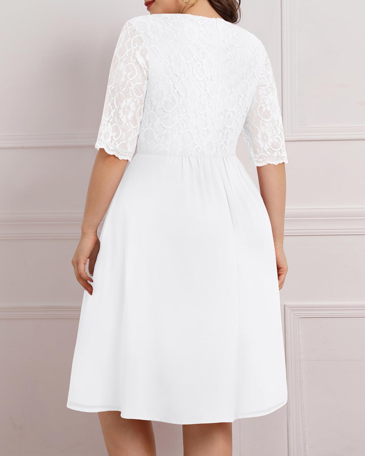 Elegant Plus Size Lace Chiffon Wedding Guest Dress for Women - Cocktail Party Midi Dress with Flowy Skirt | Perfect for Bridal Showers, Formal Events & Special Occasions