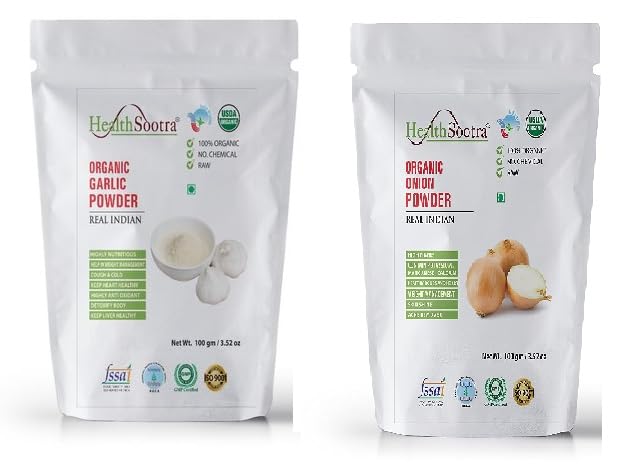 Healthsootra Organic Garlic Powder & Onion Powder Combo - 200g Each | All-Natural, Additive-Free Spices | No Preservatives | Perfect for Cooking, Seasoning, and Meal Prep | Healthy Instant Flavor Boost for Soups, Salads, and Marinades