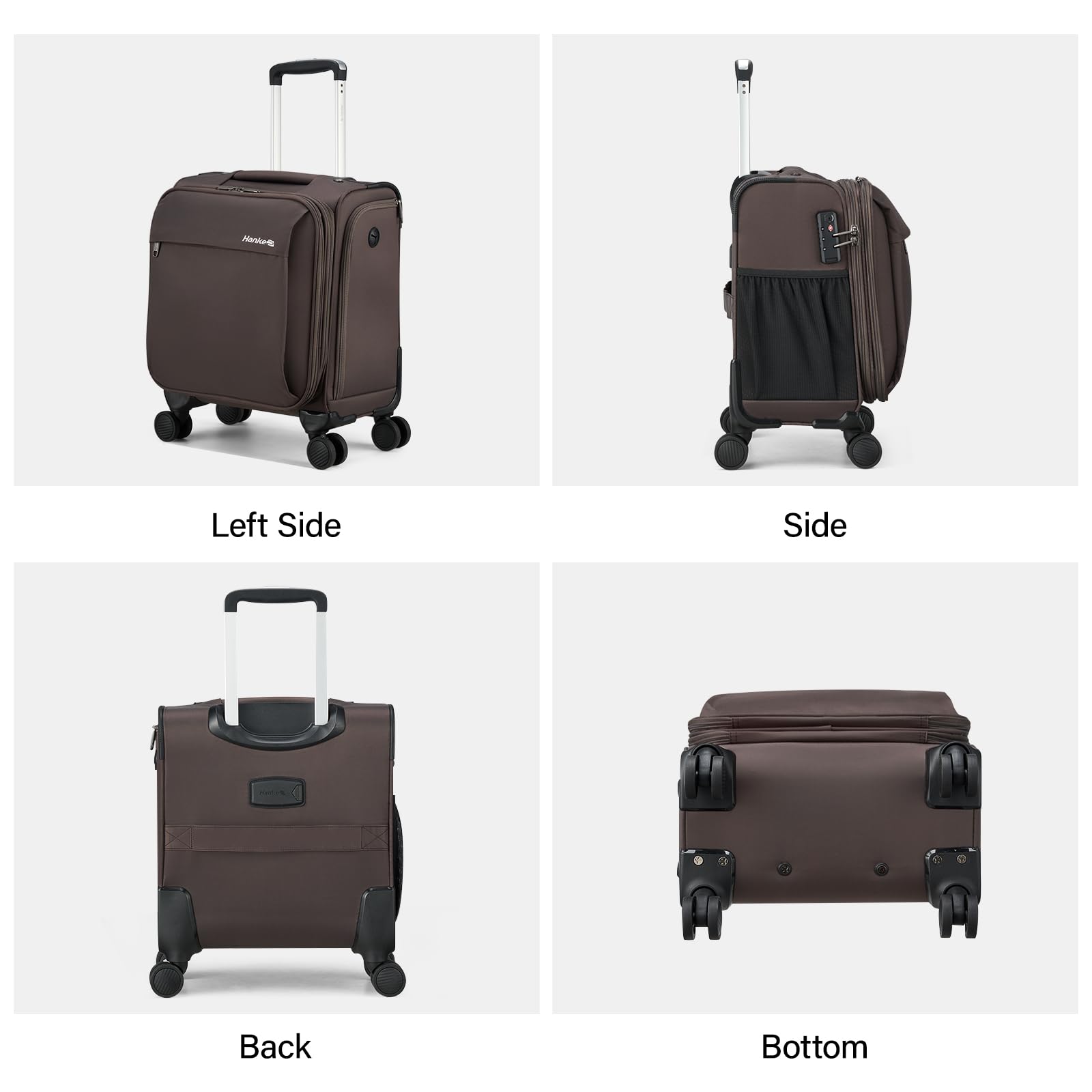 Hanke 16 Inch Underseat Carry On Luggage with Wheels - Lightweight Softside Travel Suitcase for Men & Women, Coffee | Perfect for Airplane Cabin, Business Trips & Weekend Getaways