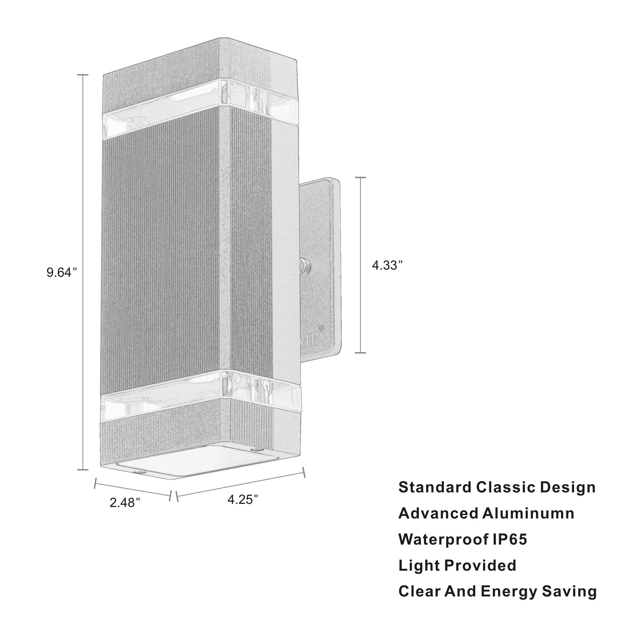 4 Pack LED Square Up and Down Wall Lights - 3000K Warm White, 5W Waterproof Outdoor Lighting with Aluminum Housing & ETL Certification - Perfect for Patio, Garden, Porch, and Facade Illumination