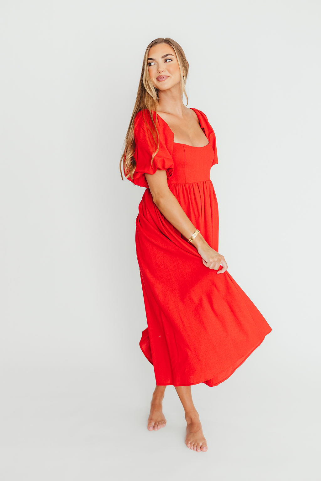 Hamilton Midi Dress in Red - Bump Friendly Maternity Dress (S-XL) | Flowy Summer Dress for Pregnancy, Baby Shower & Special Occasions