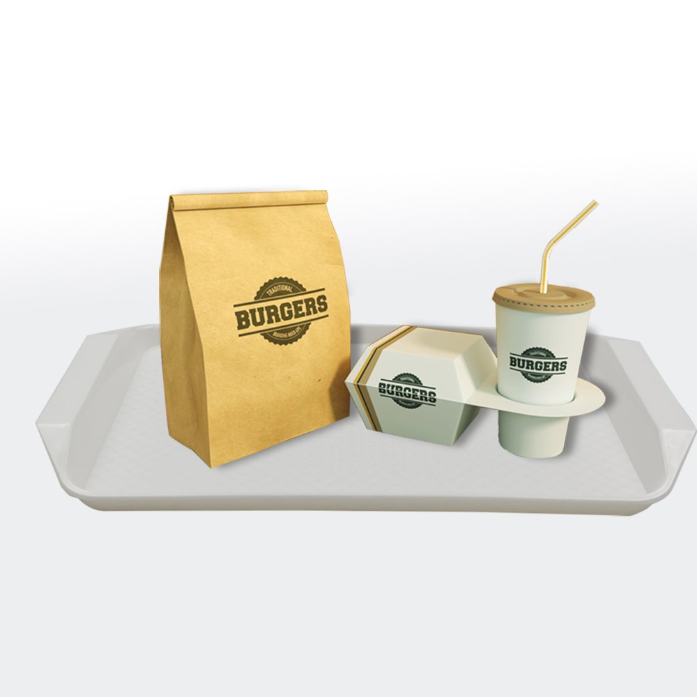 4-Pack White Plastic Fast Food Serving Trays, 16.9 x 12 Inches - Durable Restaurant-Grade Food Trays for Cafeterias, Parties & Outdoor Dining