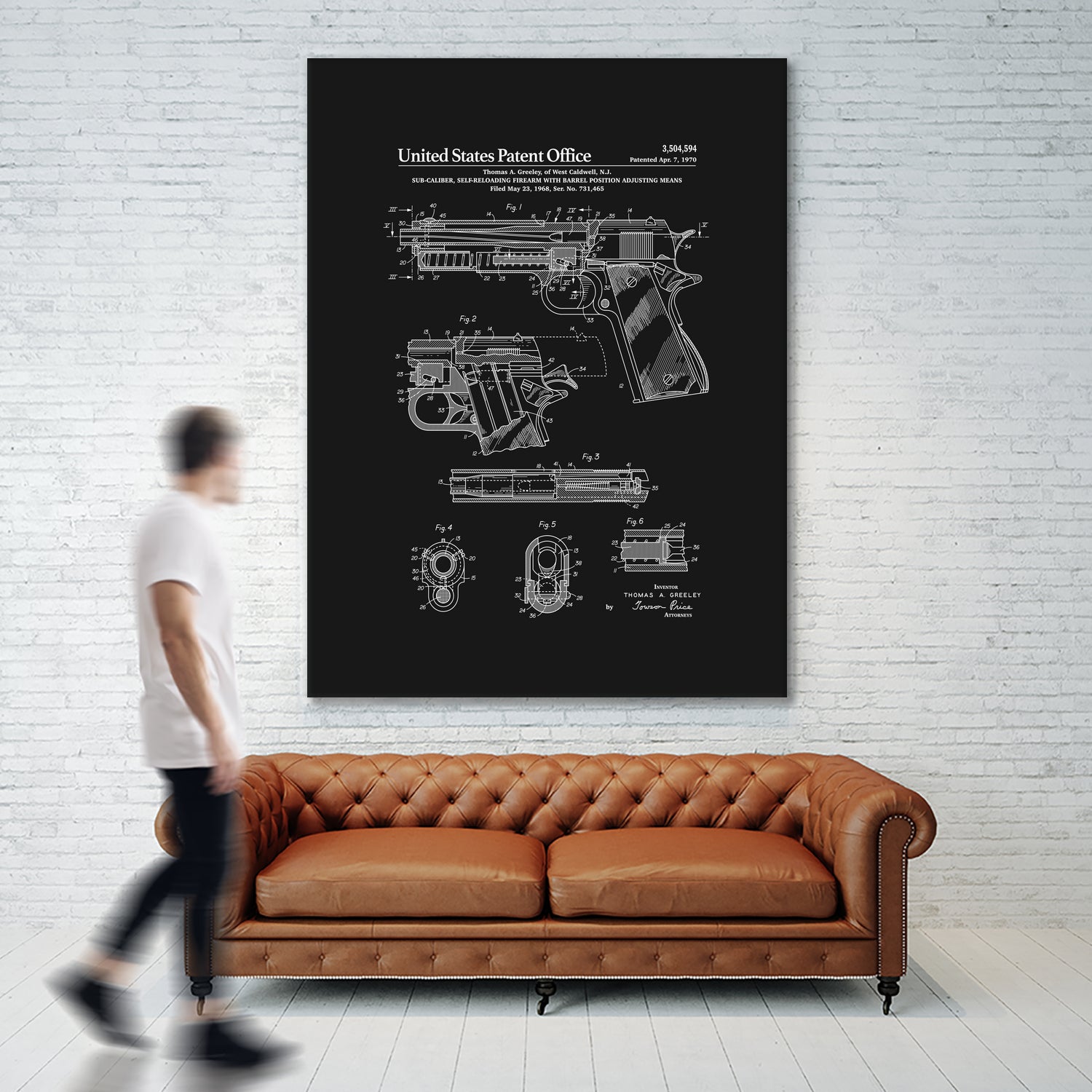 Colt 1911 Handgun Patent - Black Pistol for Collectors & Shooting Enthusiasts | Perfect for Historical Display, Gun Ranges & Self-Defense Training