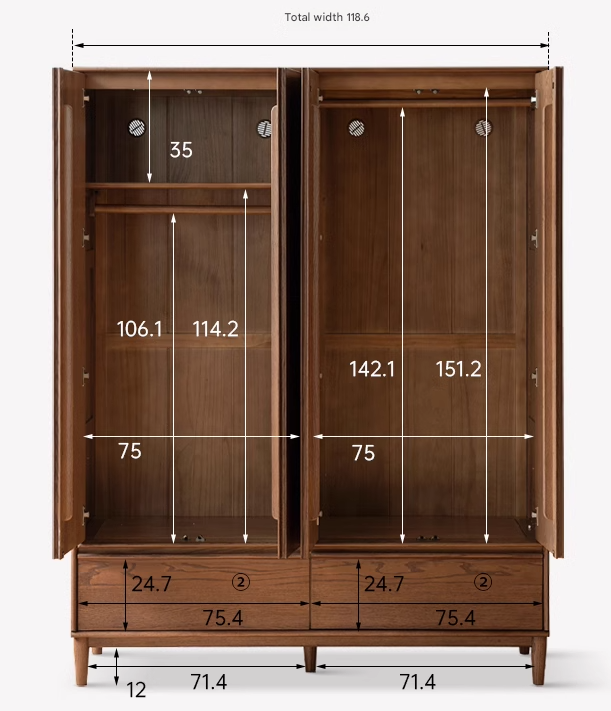 Oak Solid Wood Modern Off Floor Wardrobe - Stylish Freestanding Closet for Bedroom, Living Room & Office Storage