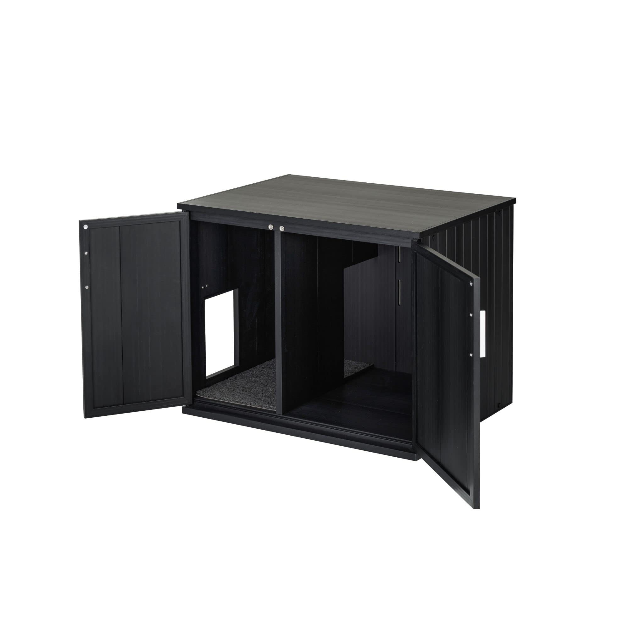 New Age Pet ECOFLEX Promax Litter Loo - Durable Wood Plastic Composite Cat Litter Box Enclosure Table with No-Track Litter Mat | Espresso Black | 10 Year Warranty | Perfect for Small Spaces & Odor Control in Apartments