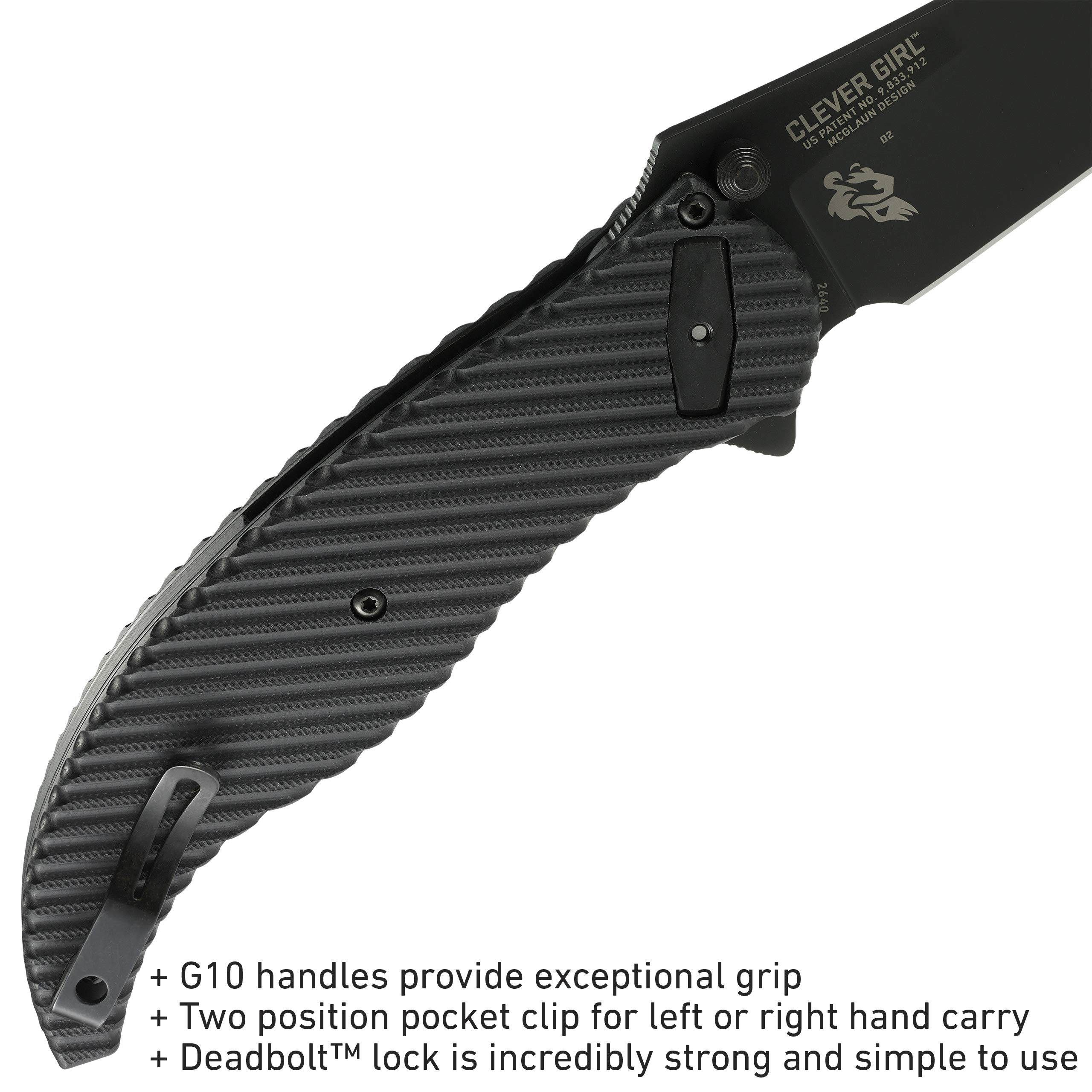 CRKT Clever Girl Folding Pocket Knife - Heavy Duty EDC with Black Blade, Flipper Open & Deadbolt Lock | IKBS Ball Bearing Pivot & G10 Handle (Model 2640) | Perfect for Camping, Hiking & Everyday Carry Tasks
