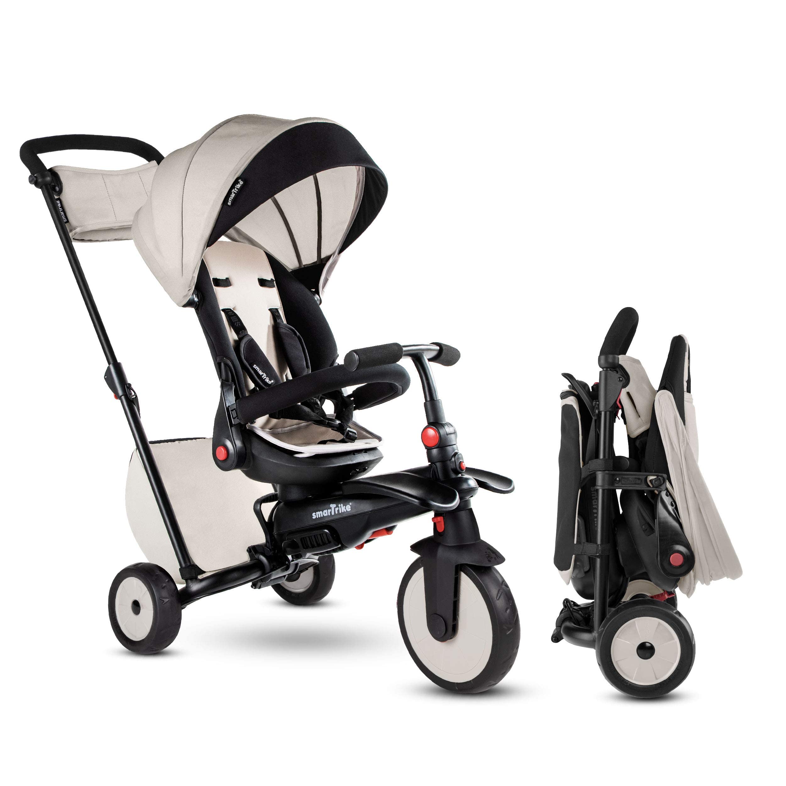 SmarTrike STR7 Toddler Tricycle Stroller - Compact Foldable Push Bike for Kids Ages 1-3 Years Old | Adjustable Baby Trike with Parent Steering Handle | Perfect for Park Rides, Neighborhood Walks & Outdoor Adventures (Warm Gray)