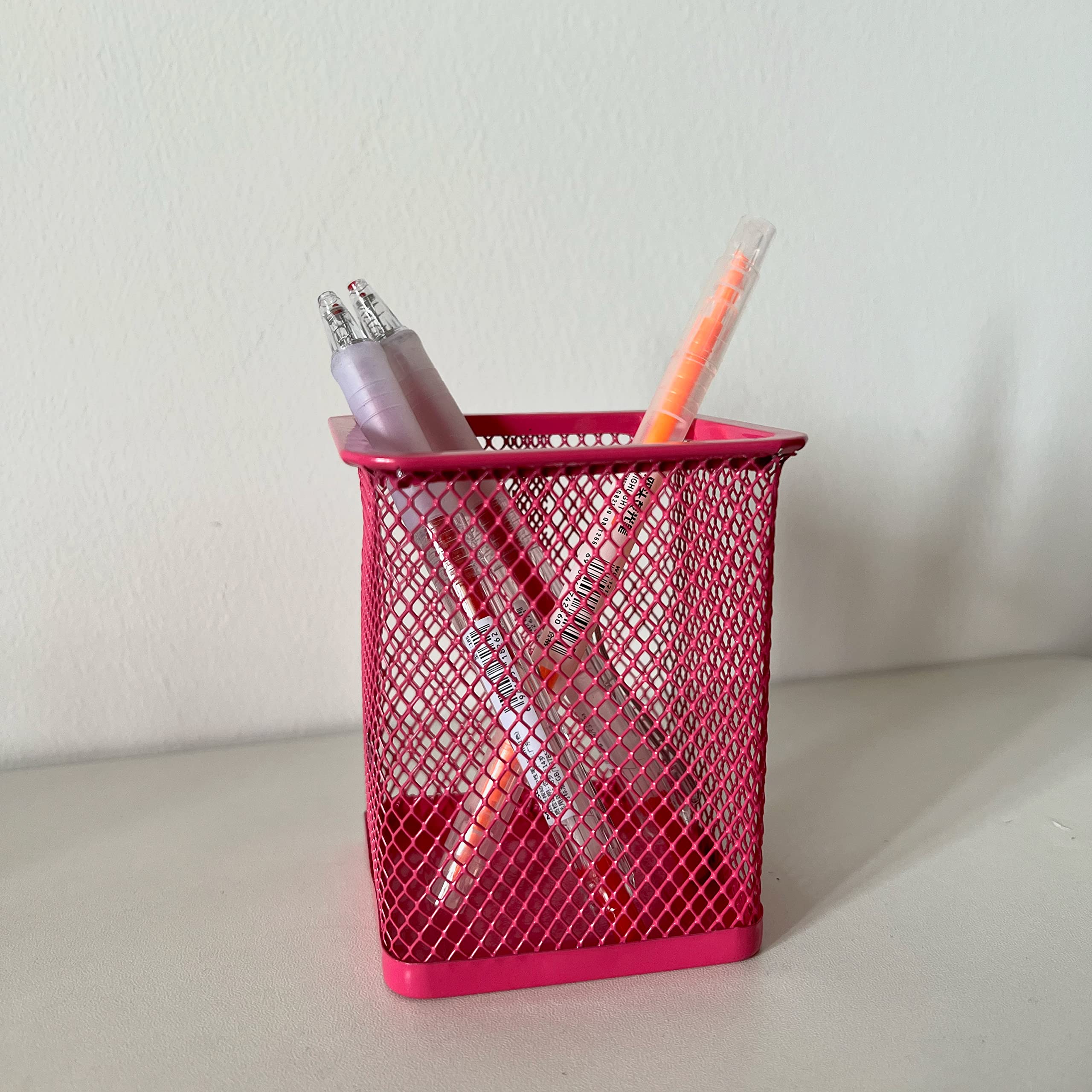 2-Pack Metal Wire Mesh Pencil Holder - Stylish Desk Organizer for Pens, Markers & Office Supplies | Space-Saving Home & Office Storage Solution (Pink) - Perfect for Work Desks, Study Rooms & Craft Stations