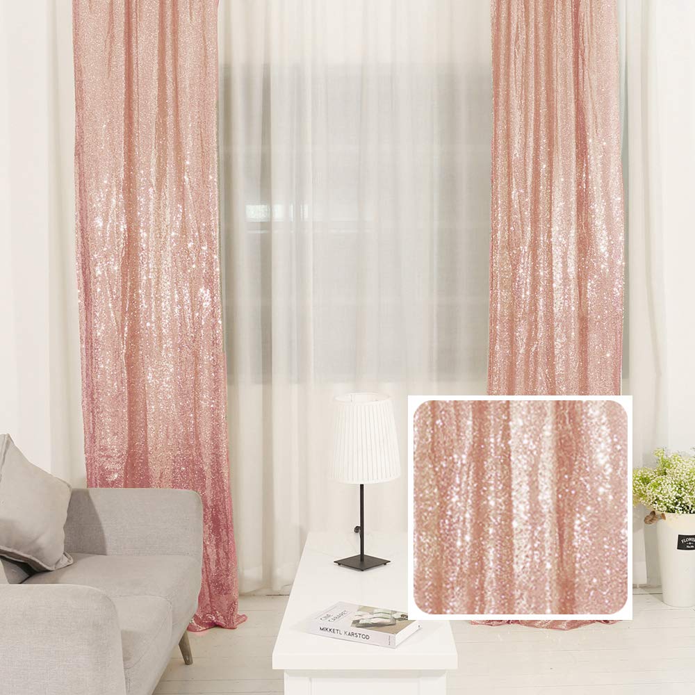 Trlyc Sequin Backdrop Curtains - 2 Panels 2x8ft Rose Gold Glitter Curtains for Wedding, Birthday Party, Christmas Decor | Sparkling Background for Photo Booth, Stage Decorations, and Event Backdrops
