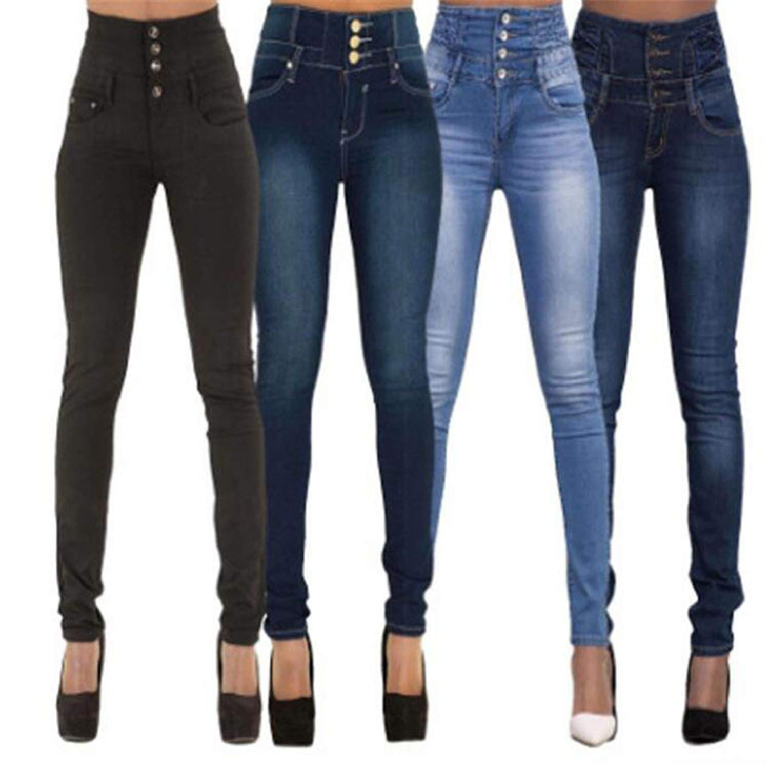 Andongnywell Women's High Waist Slim Jeans - Casual Denim Pants for Everyday Wear