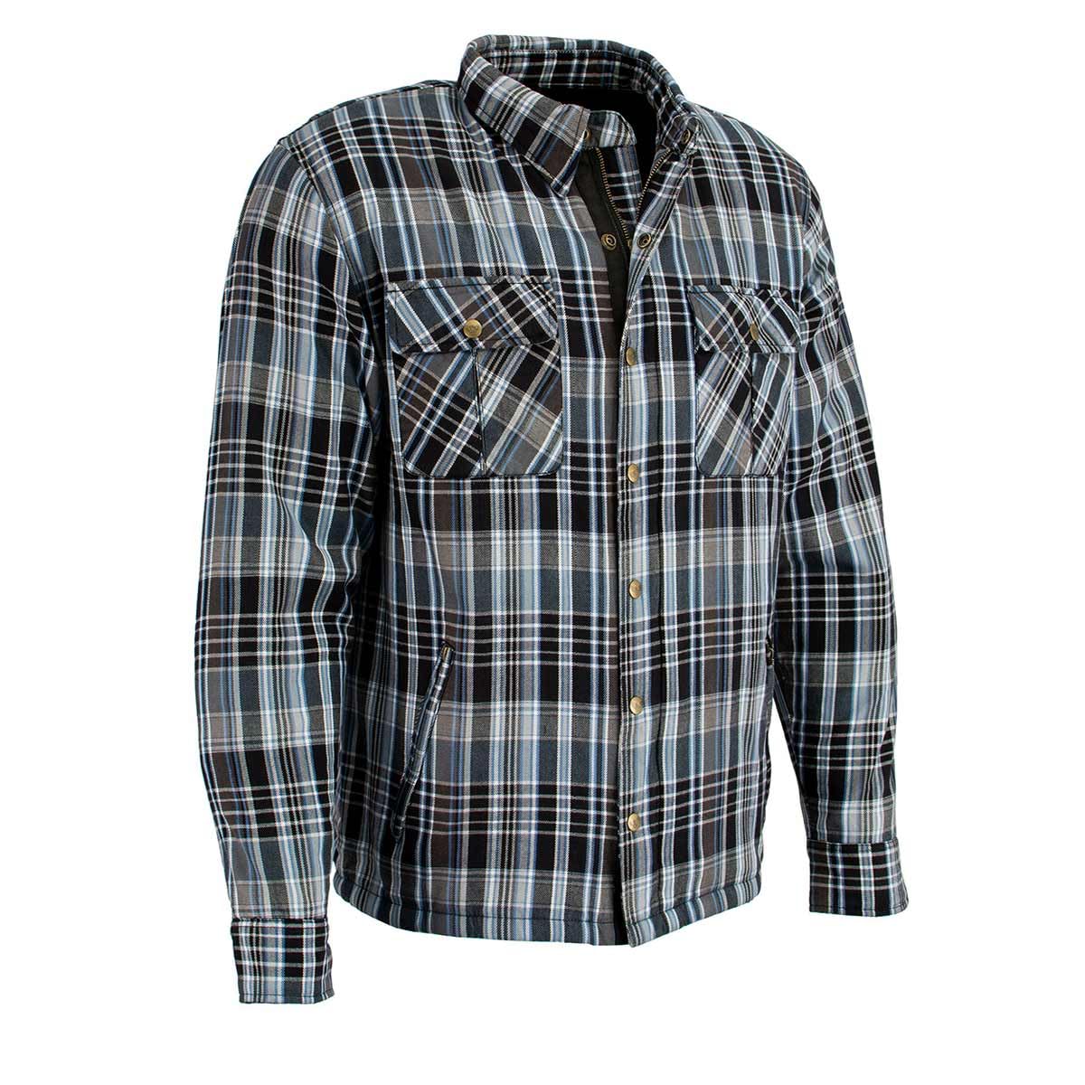 Milwaukee Leather MPM1636 Men's Long Sleeve Flannel Biker Shirt with CE Approved Armor - Aramid Fiber Reinforced for Motorcycle Riding & Outdoor Adventures