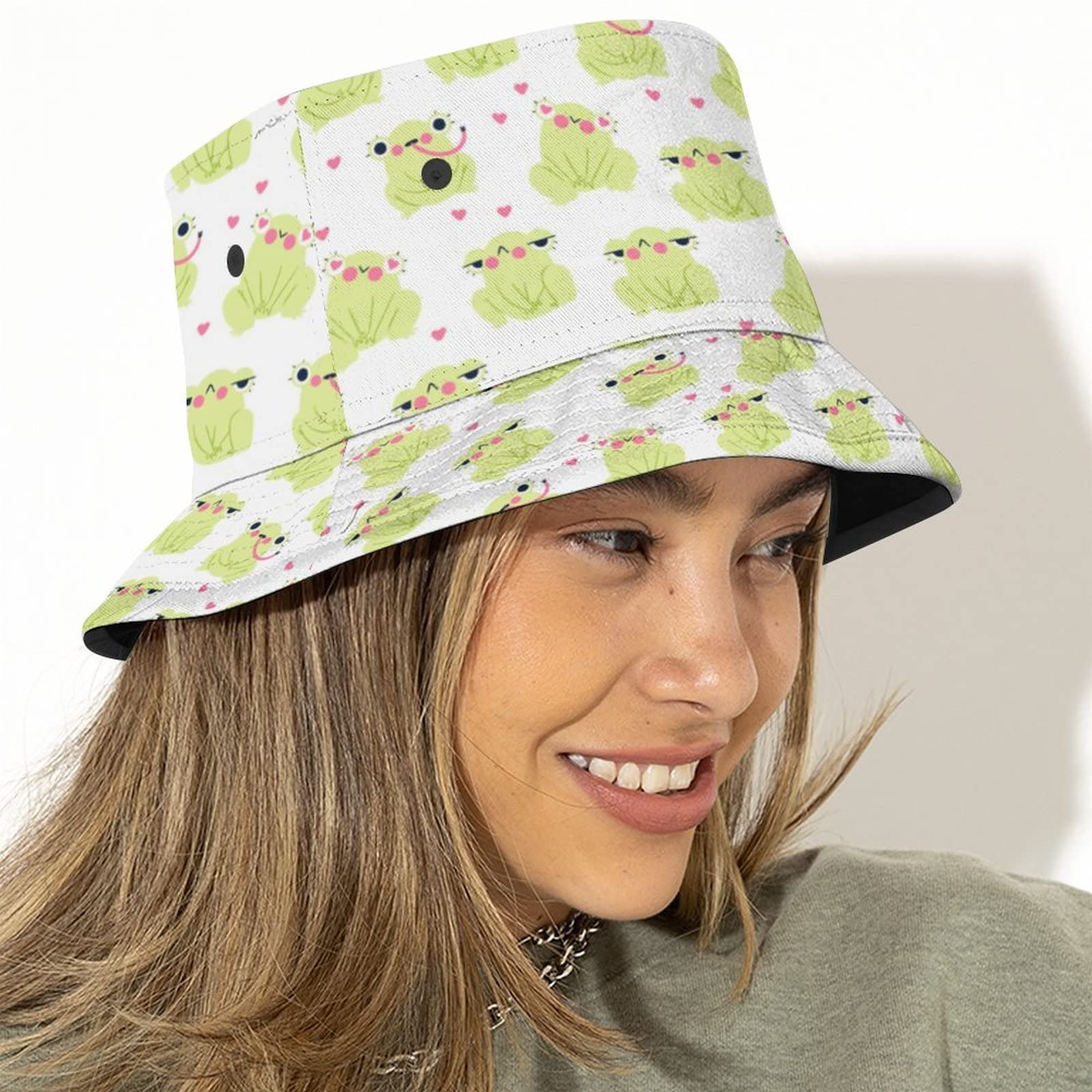 Stylish Unisex Frog White Bucket Hat - Sun Protection Packable Summer Hat for Women, Men & Teens - Perfect for Beach, Fishing, Travel & Outdoor Activities
