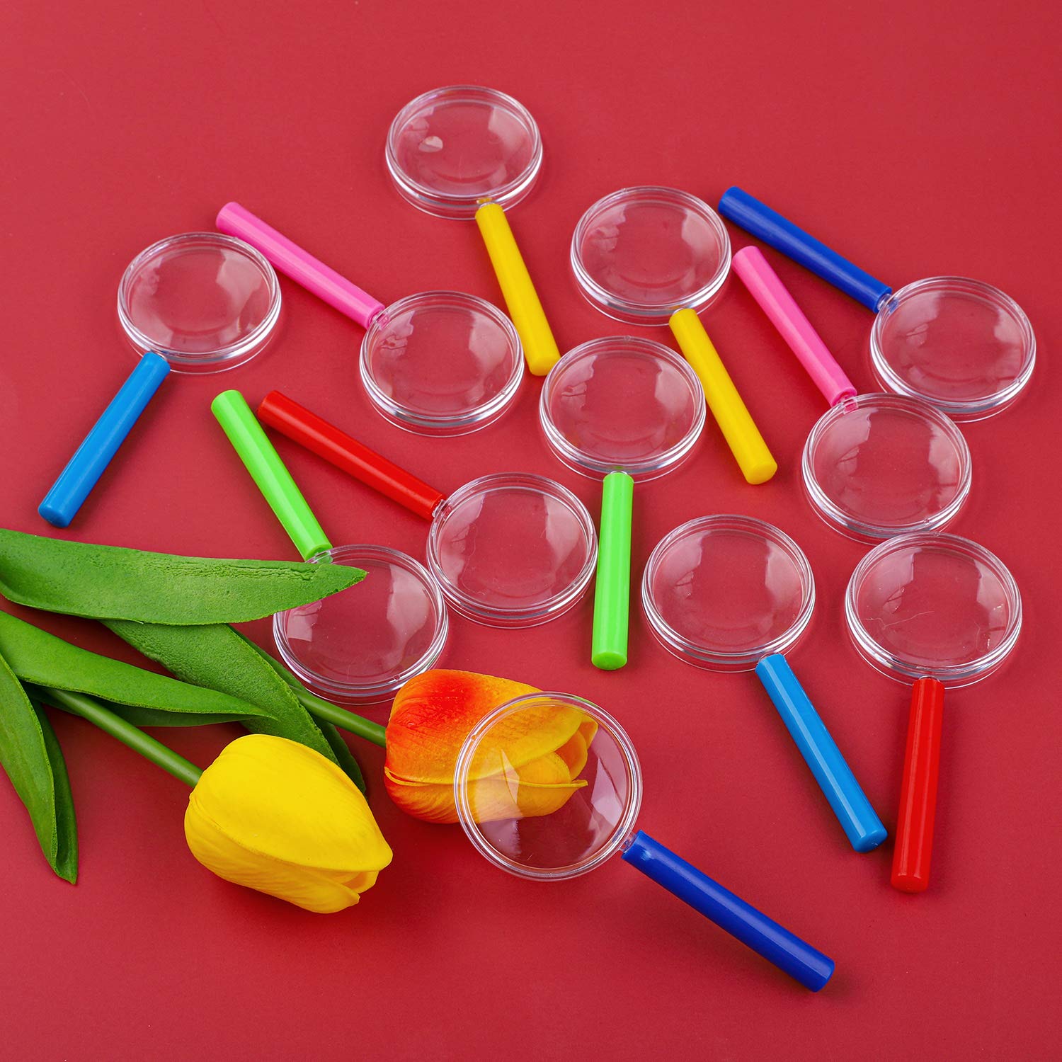 Colorful 12-Pack Plastic Magnifying Glasses for Kids Party Favors & Science Fun